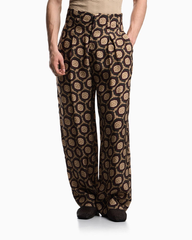 EMPORIO ARMANI SILK TROUSERS WITH ALL-OVER PRINT outlook