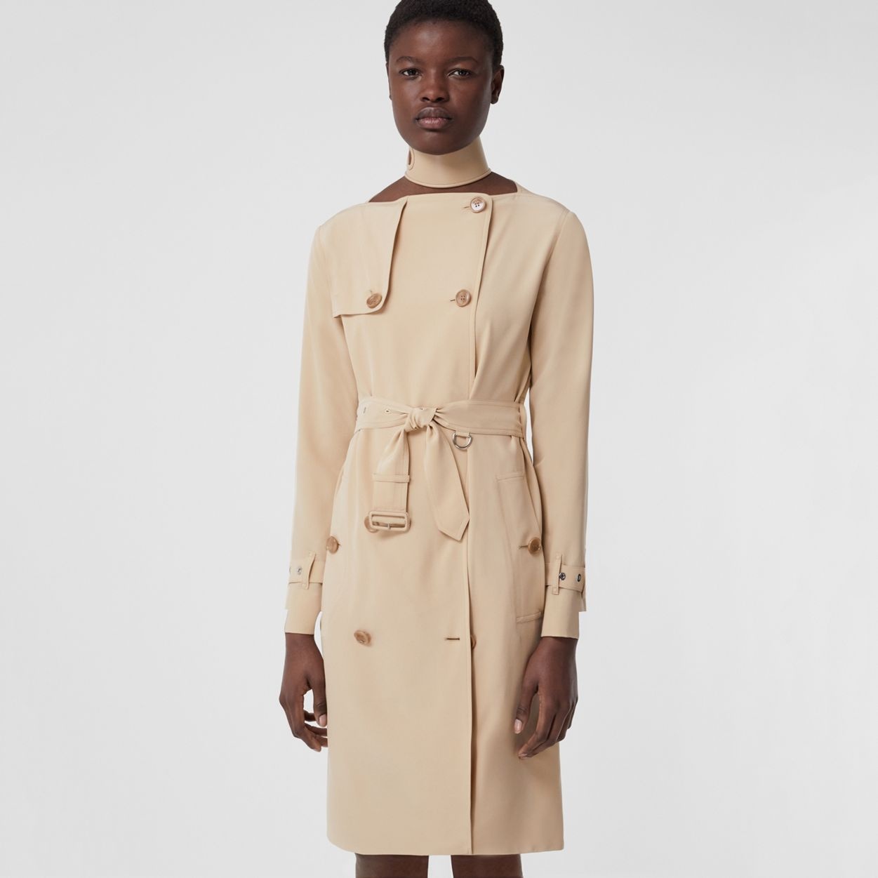 Silk Crepe de Chine Boat-neck Trench Dress - 6