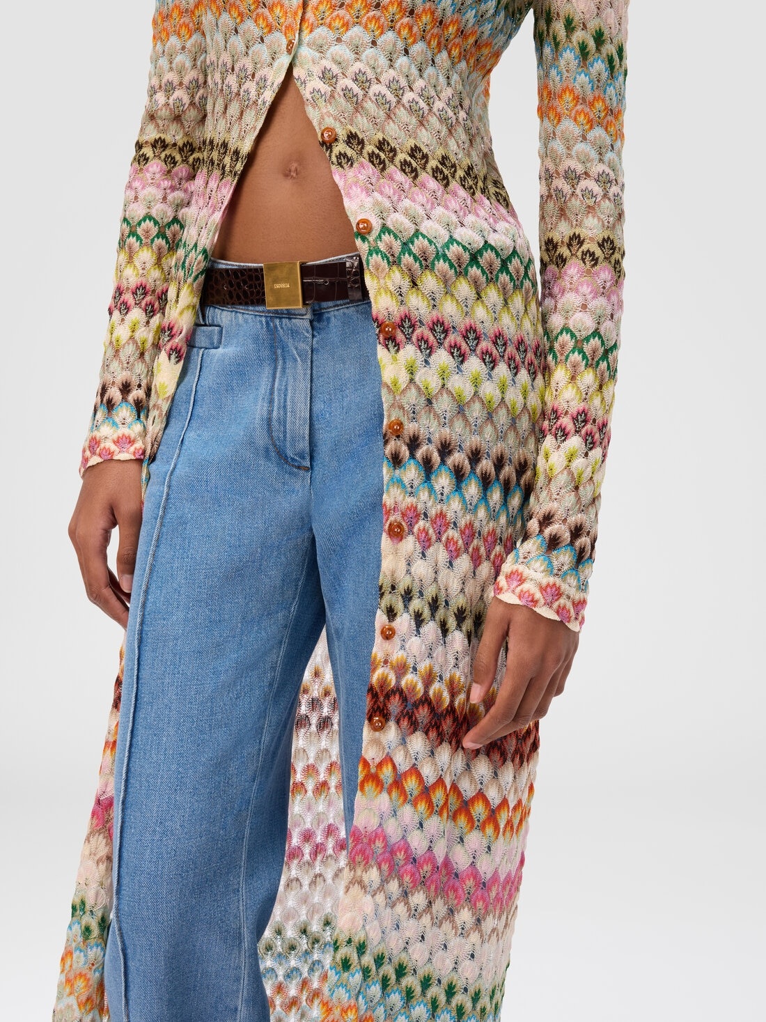 Slim cardigan with striped lace collar - 4