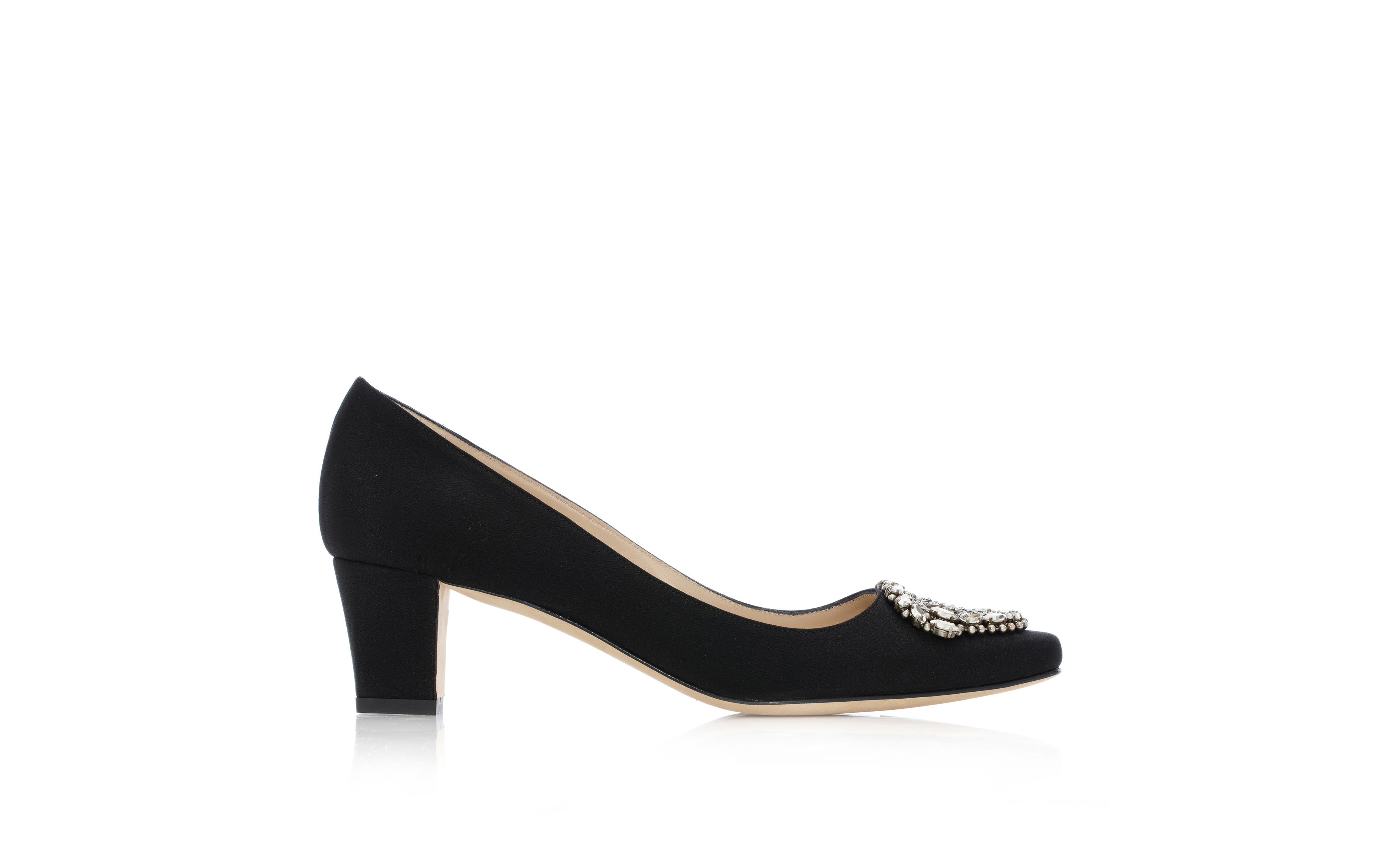 Black Crêpe De Chine Jewel Buckle Pumps - 1