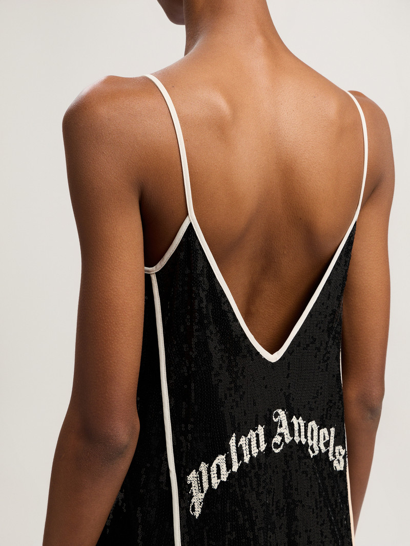 Curved Logo Sequin Slip Dress 5