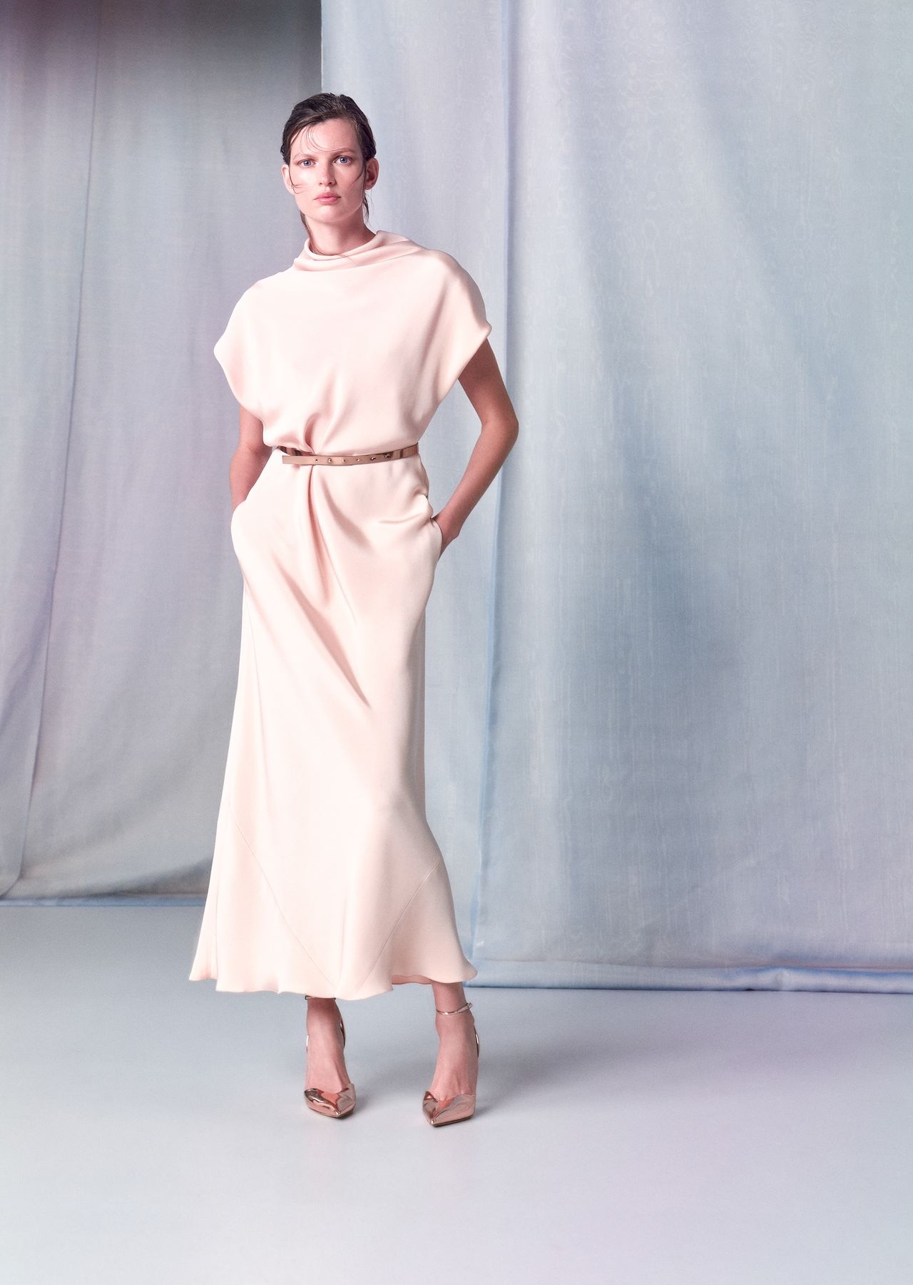 ワンピース GIORGIO ARMANI MAROCAIN GLITTERY SILK LONGUETTE DRESS GIORGIO ARMANI Marocain glittery silk midi dress | REVERSIBLE