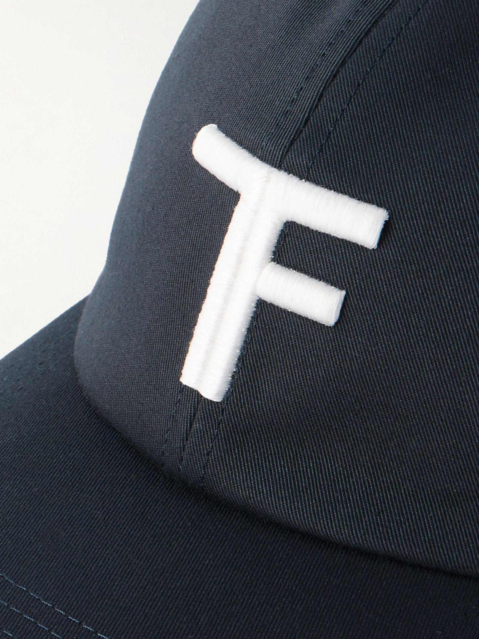 Logo-Embroidered Leather-Trimmed Cotton-Twill Baseball Cap Blue - 4