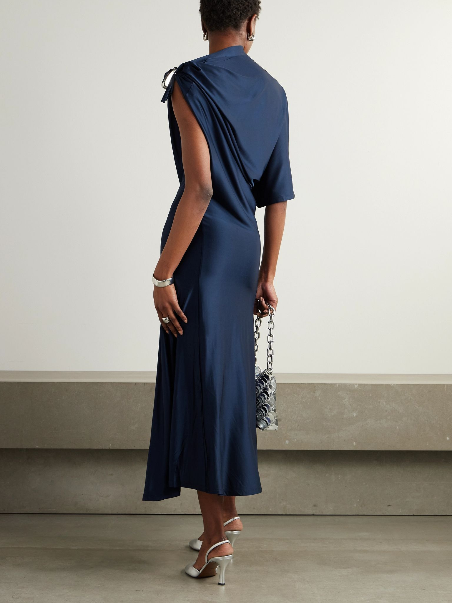 Embellished satin midi dress Navy - 3