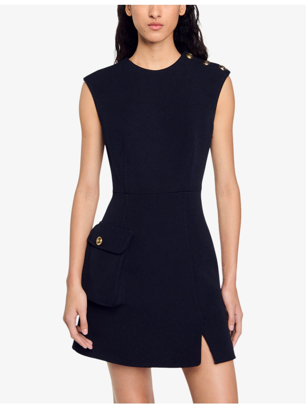 Extra large-pocket buttoned stretch-crepe mini dress - 3