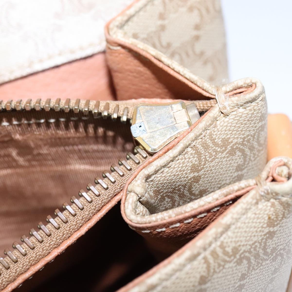 CELINE Macadam Canvas Shoulder Bag Pvc Leather Beige - 11