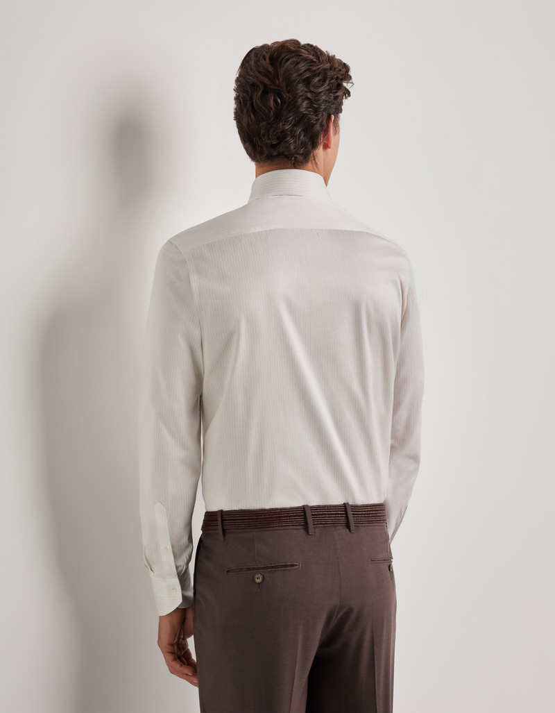 WHITE AND BEIGE STRIPED REGULAR FIT IMPECCABILE COTTON SHIRT 3