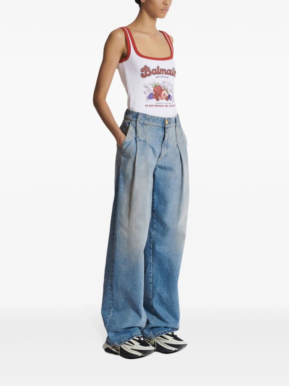 Pleated Loose Denim Pants - 3