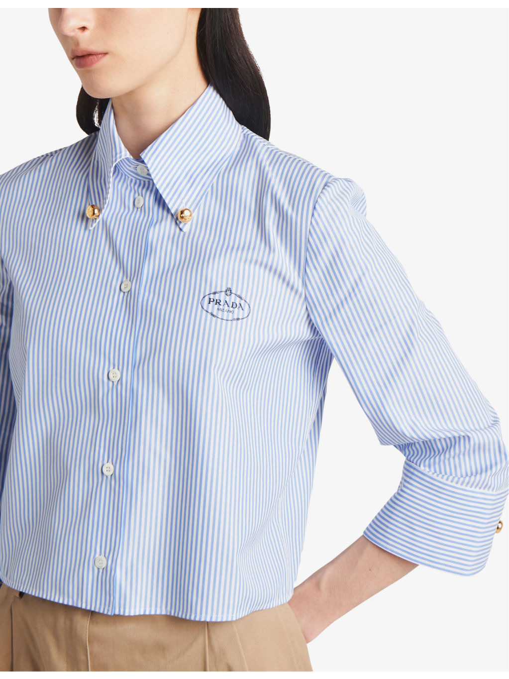 Logo-embroidered striped slim-fit cotton-blend shirt - 3