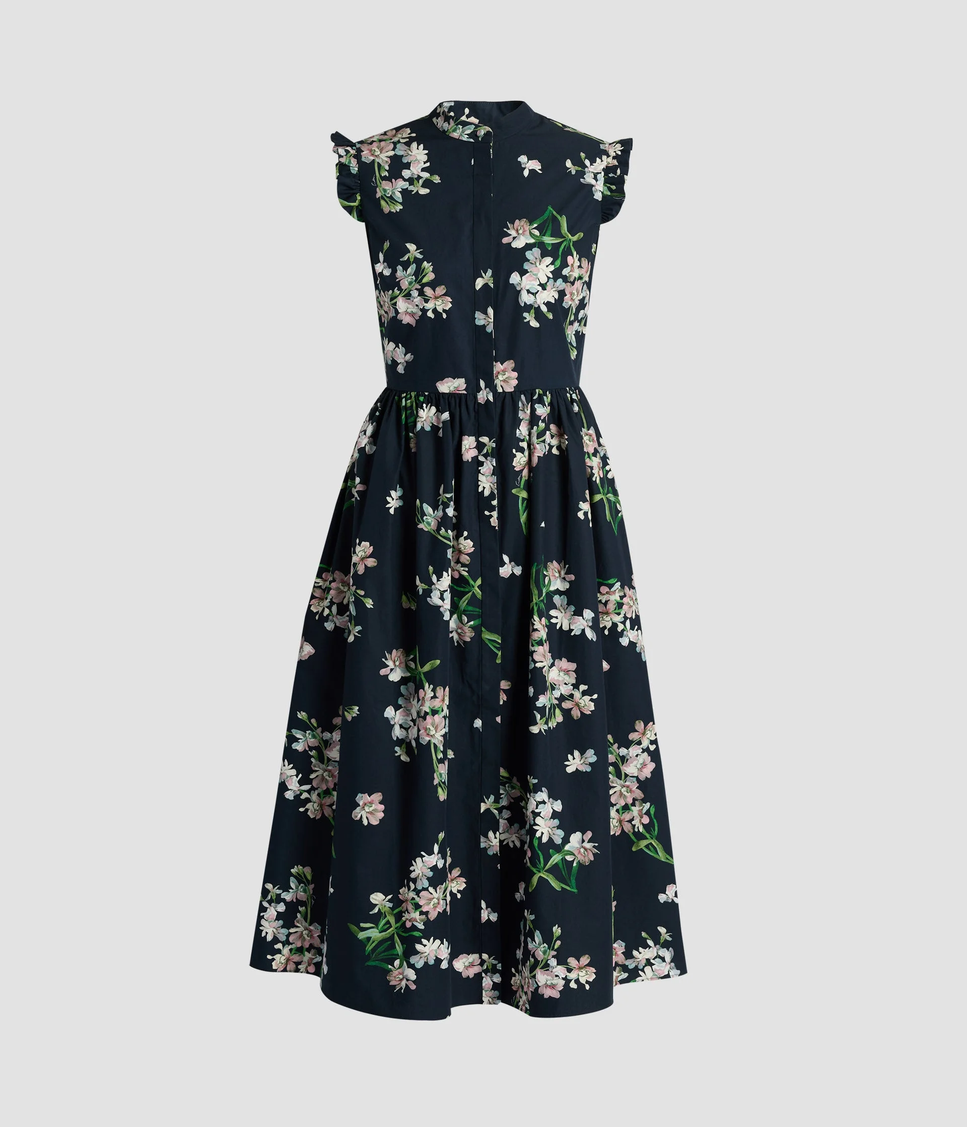 FLORAL COTTON SLEEVELESS MIDI DRESS - 1