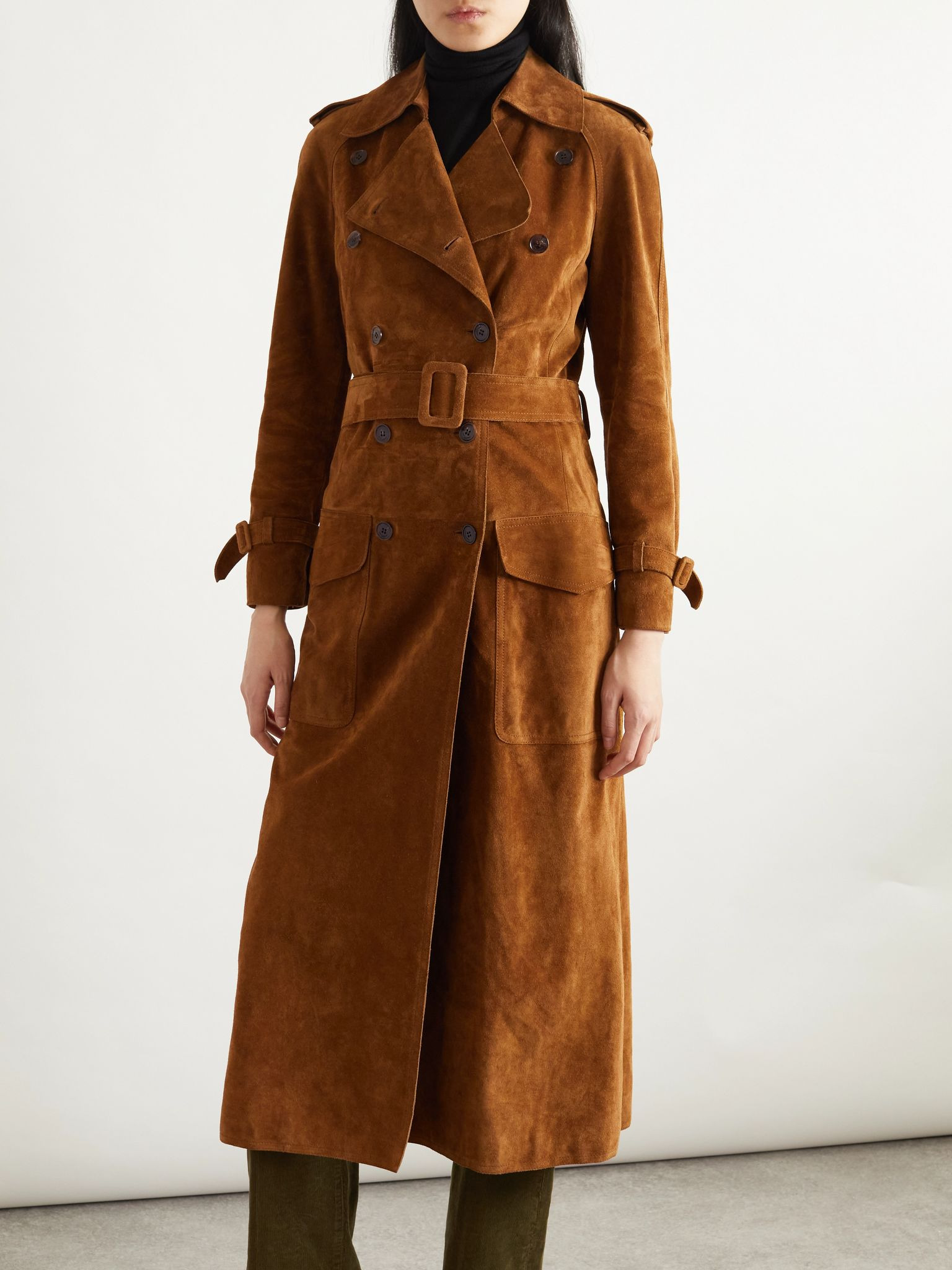 Suede trench coat Brown - 3