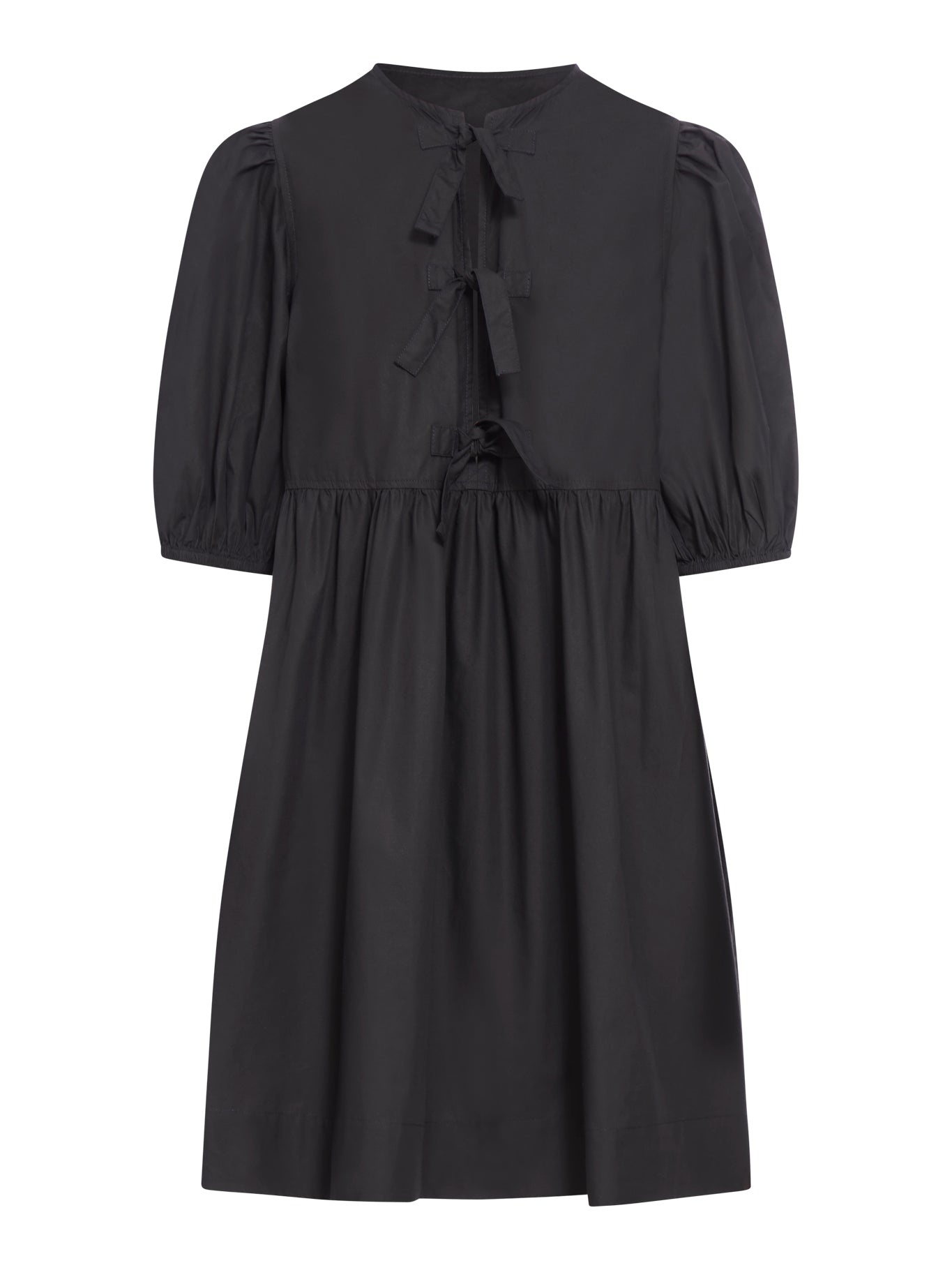 BLACK COTTON POPLIN TIE STRING MINI DRESS - 2