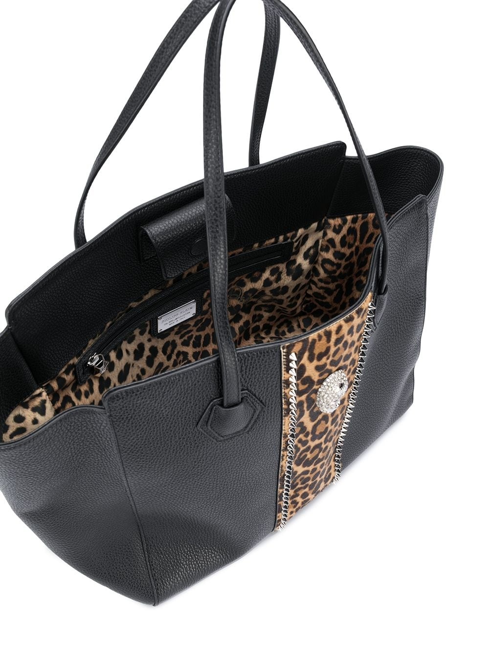 leopard print panel leather tote bag - 5