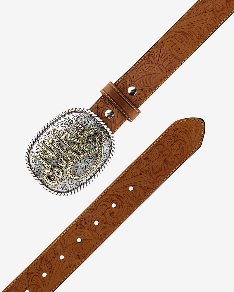 Nike Nike Country Men's Rhinestone Plaque Buckle Embossed Leather Belt outlook