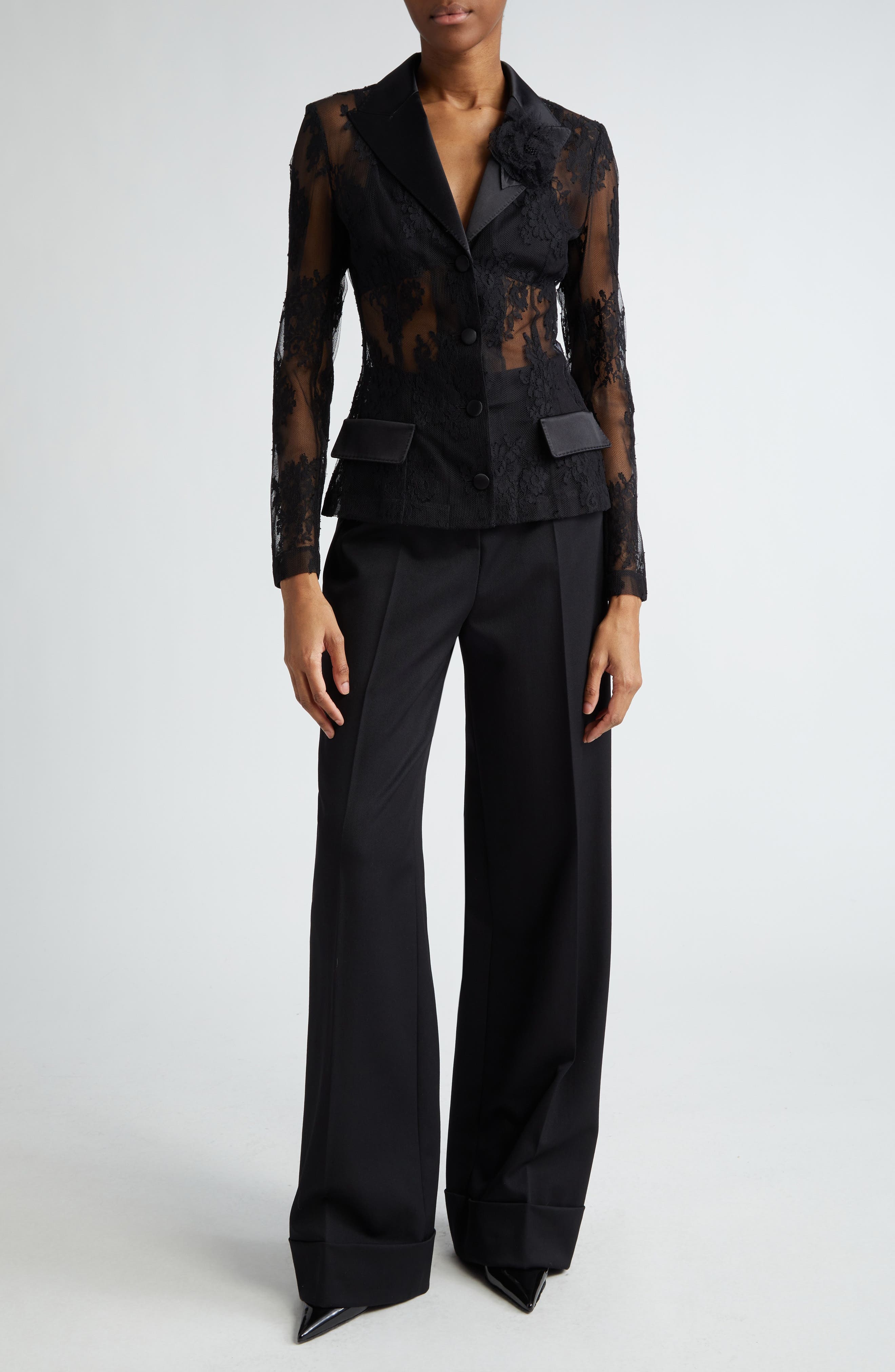Sheer Floral Lace & Satin Jacket - 2