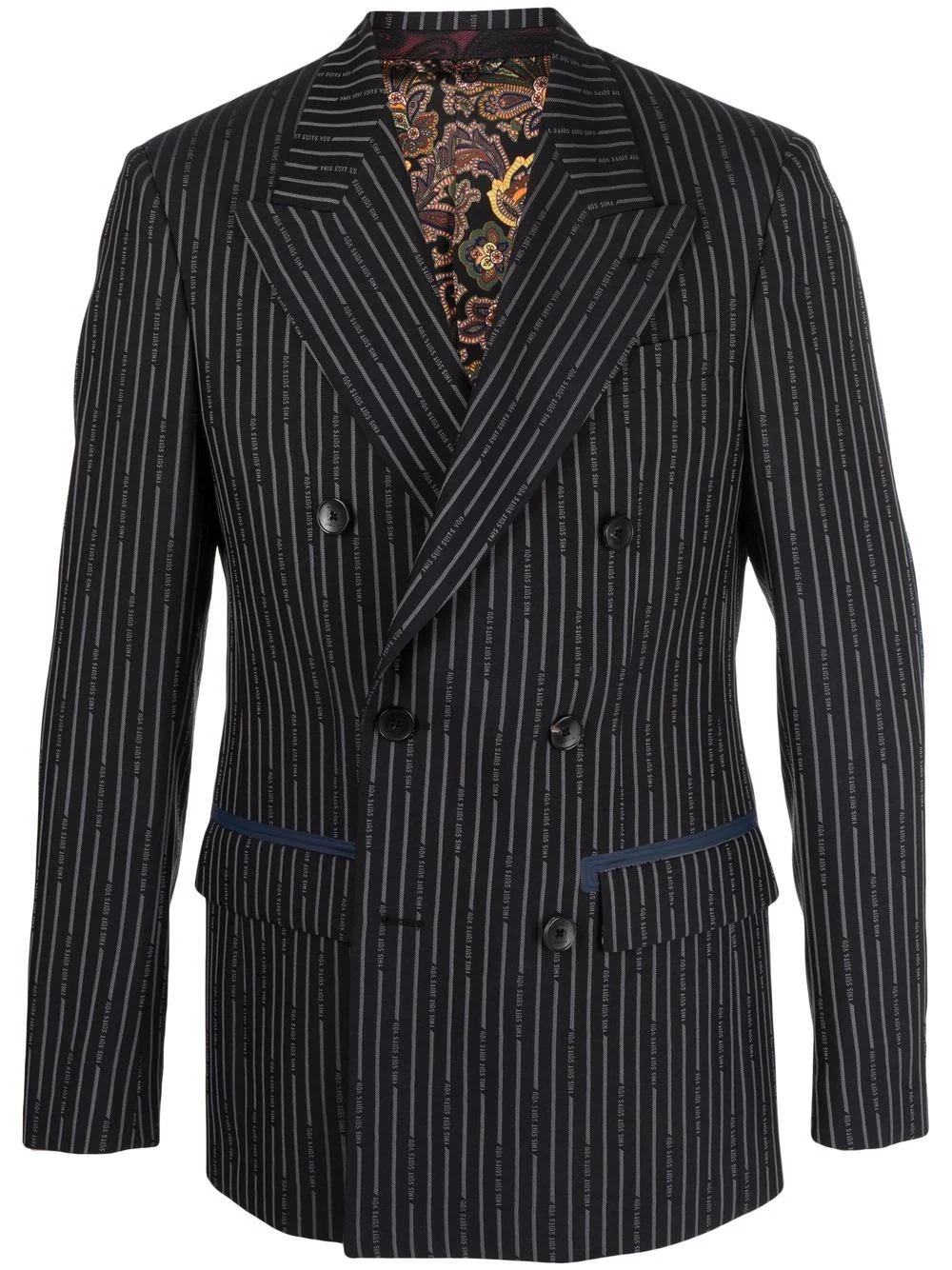 slogan-pinstripe double-breasted jacket - 1