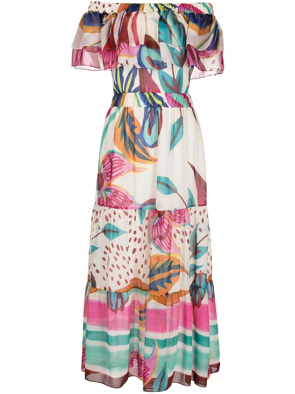 floral-print off-the-shoulder midi dress - 1