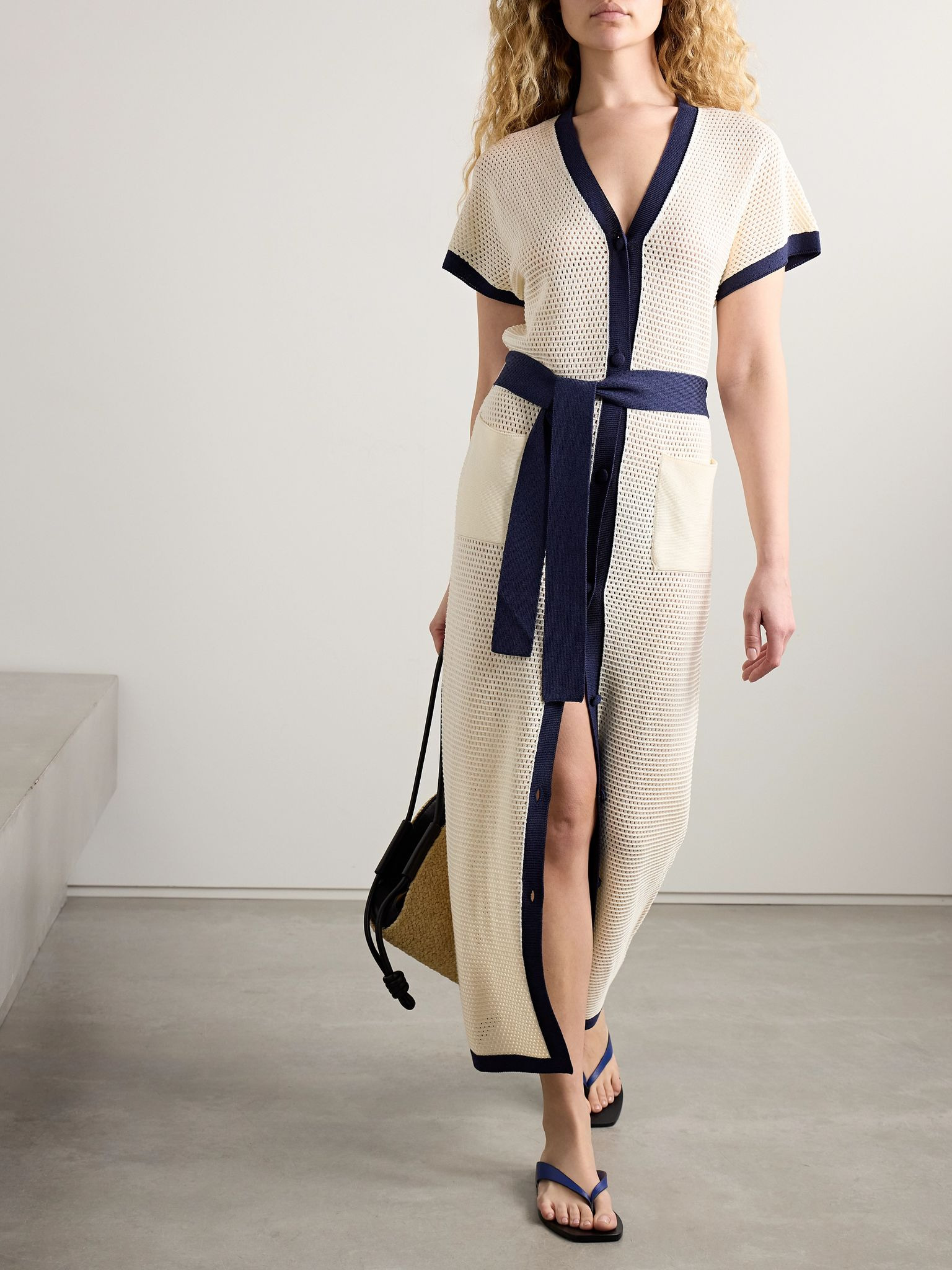 Bayadere Chavire belted two-tone open-knit cotton-blend maxi dress Ecru - 2