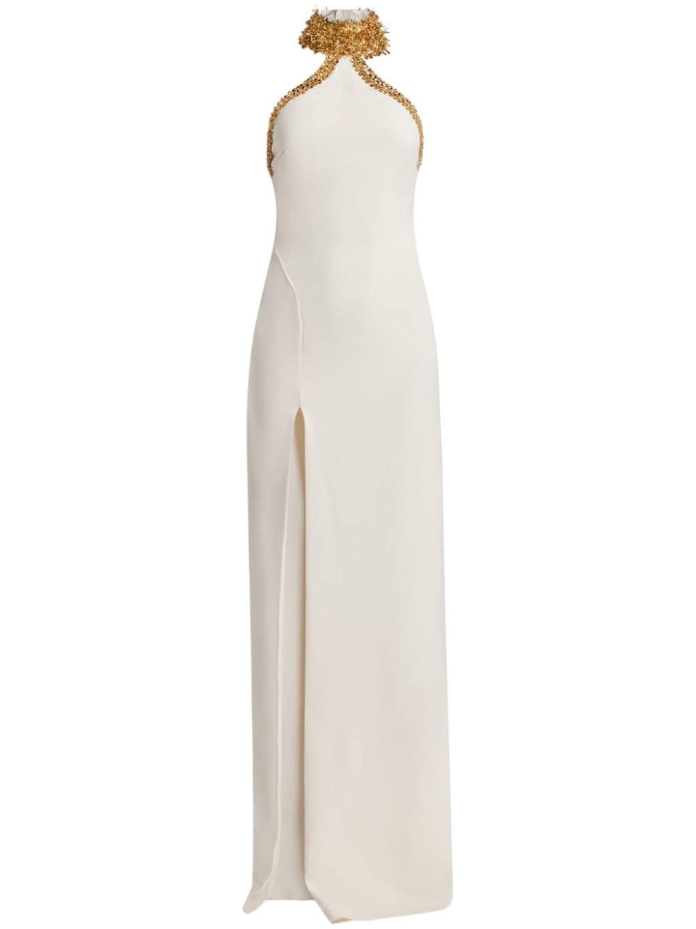 bead-embellished halterneck gown - 1