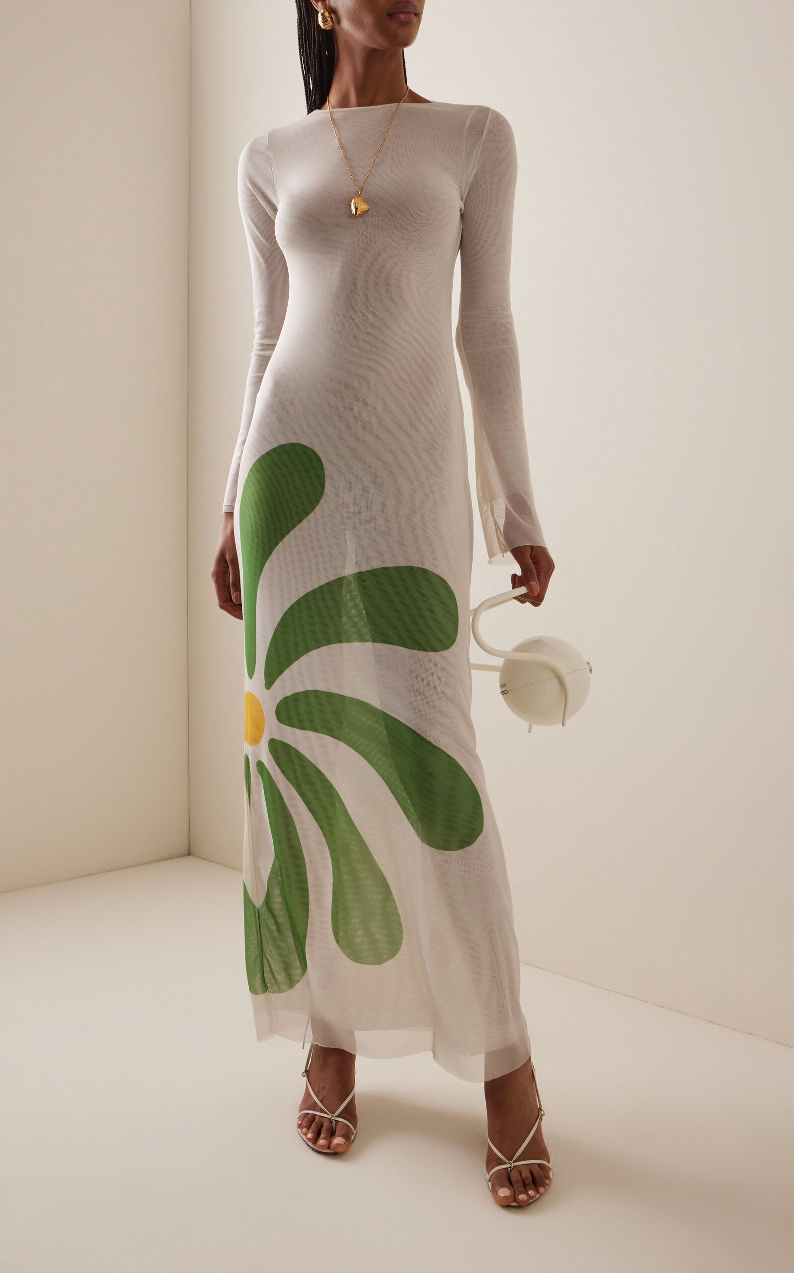 Tania Printed Mesh Maxi Dress ivory - 3