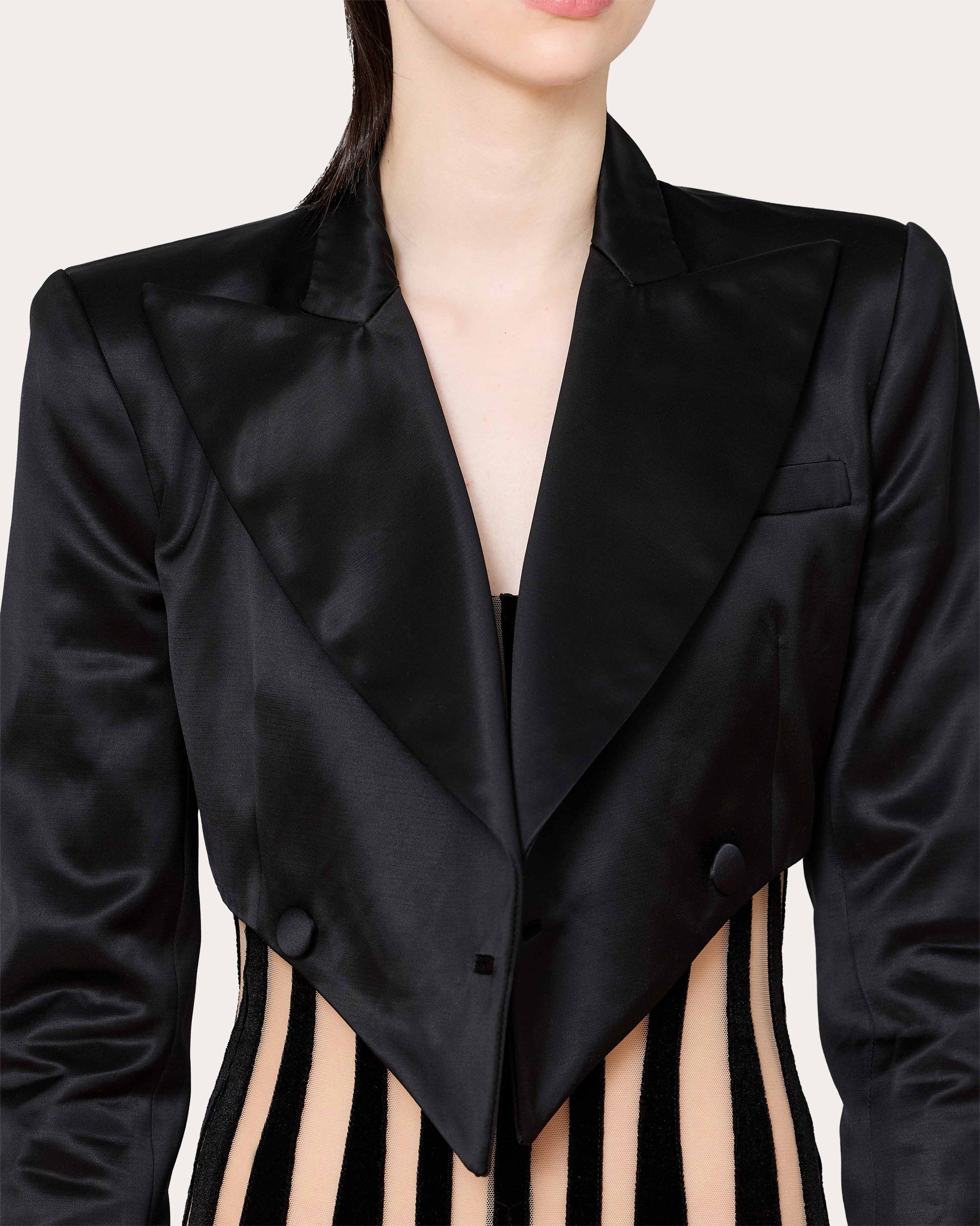 Cropped Asymmetric Wool Tuxedo Blazer - 2