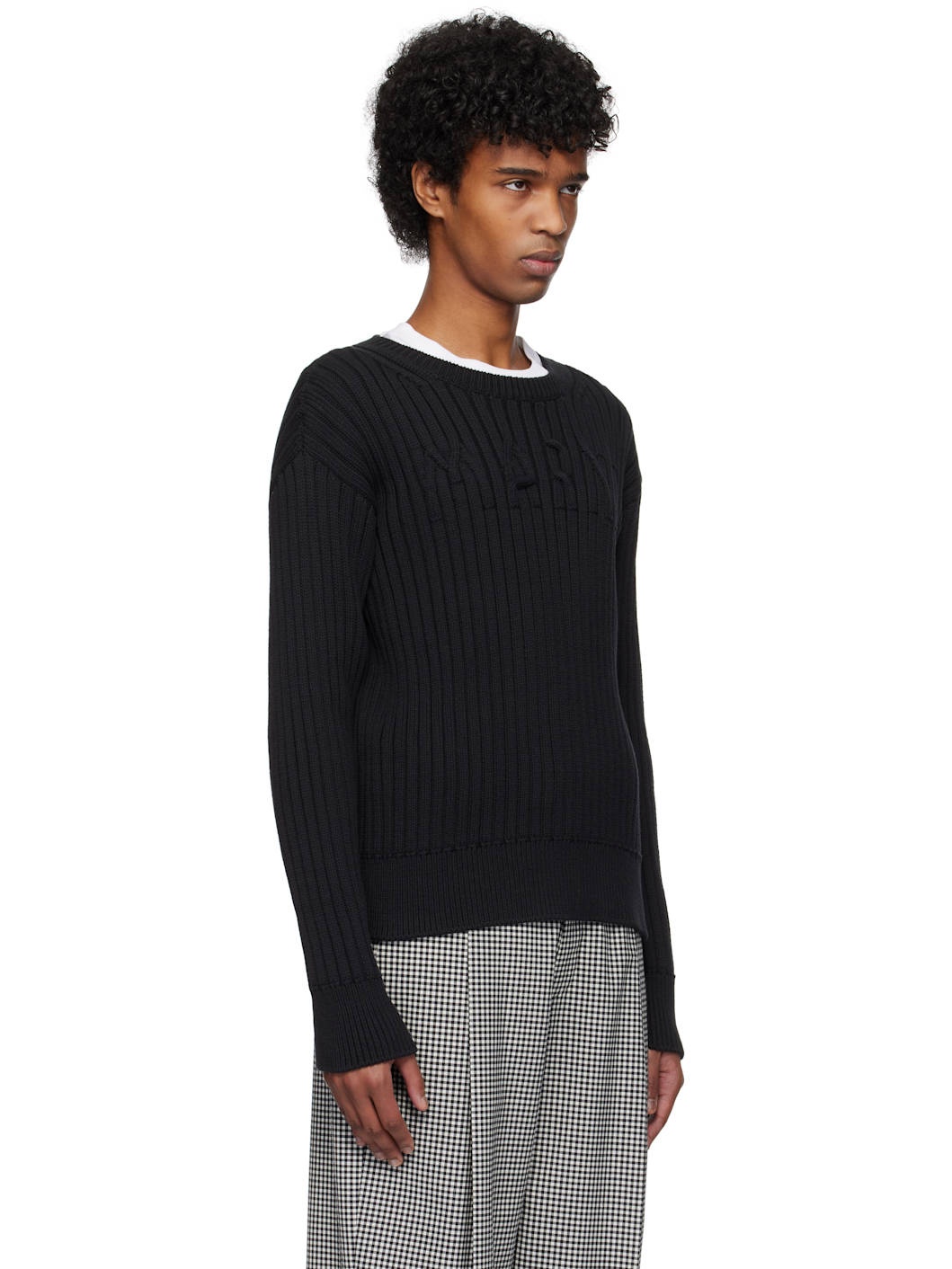Black Cable Logo Crewneck Sweater - 2