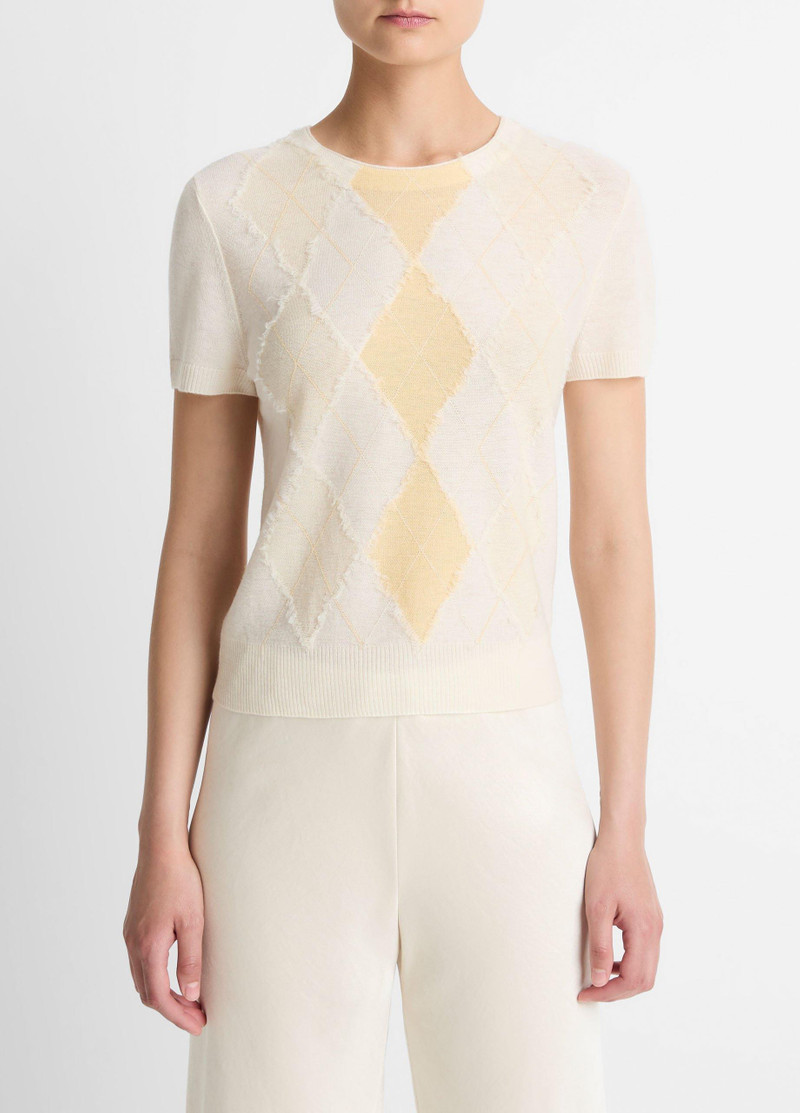 Hand-Cut Argyle Wool-Blend Short-Sleeve Sweater 1