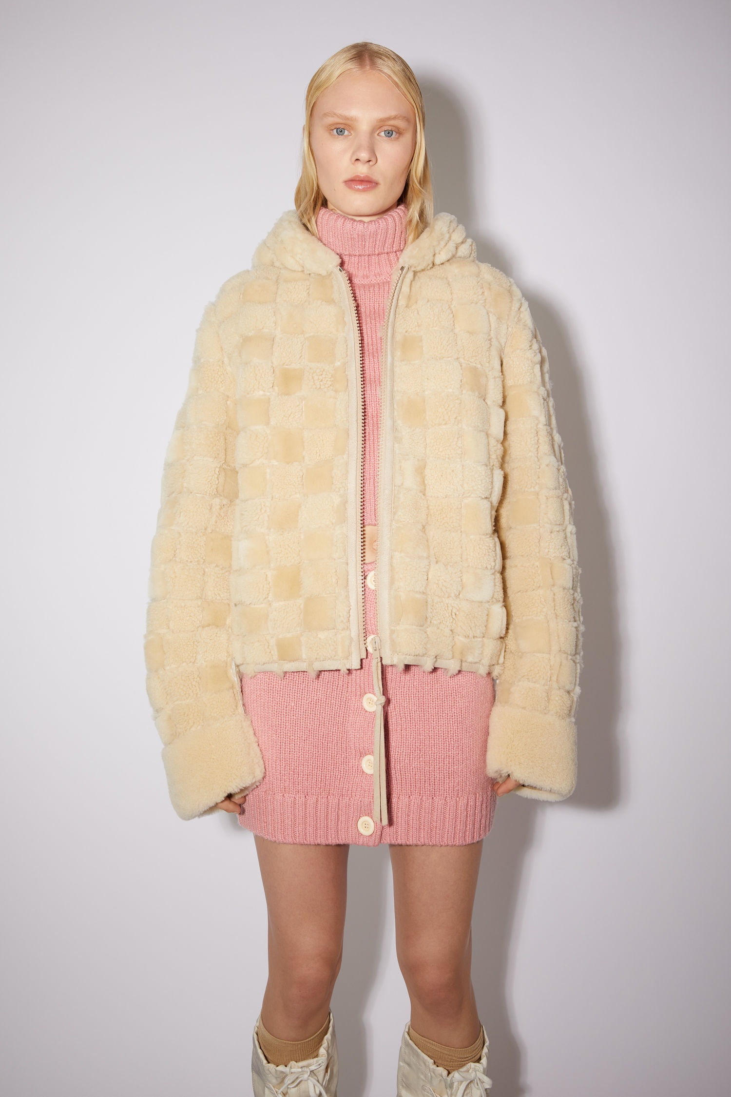 Shearling zip jacket - Beige - 5