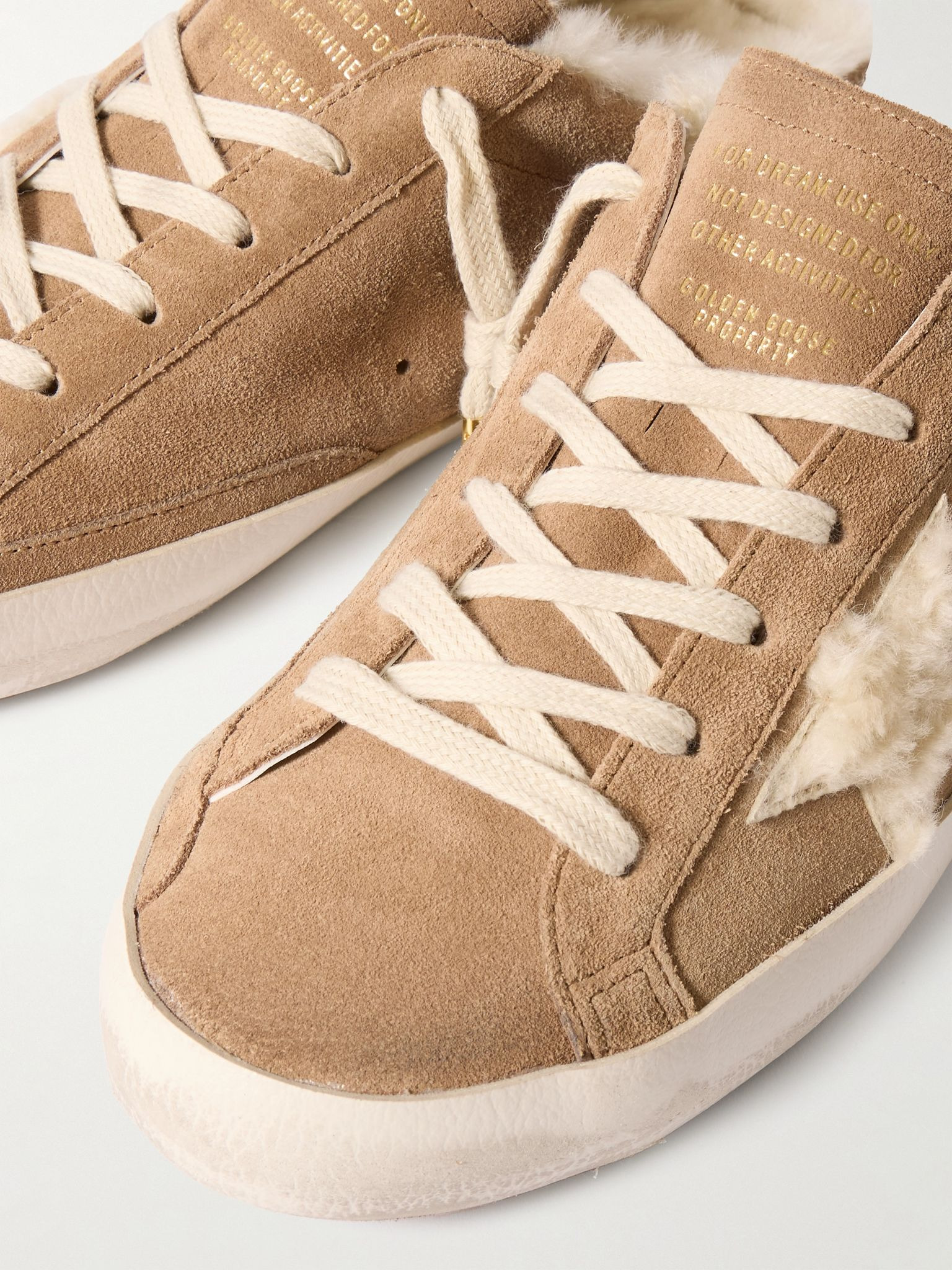 Super-Star Sabot distressed shearling-lined suede slip-on sneakers Beige - 4