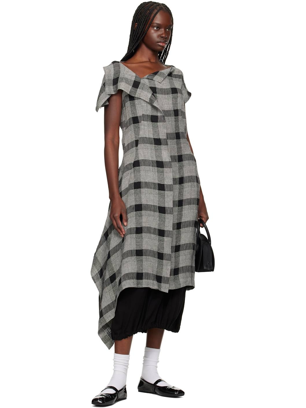 Black & Gray U-Handkerchief Hem Midi Dress - 5