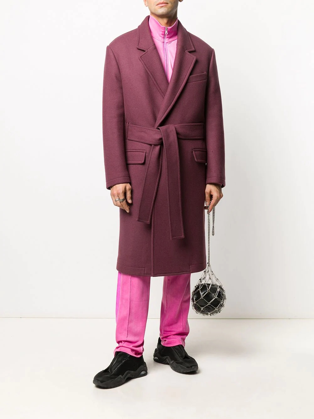 belted single-breasted coat - 2