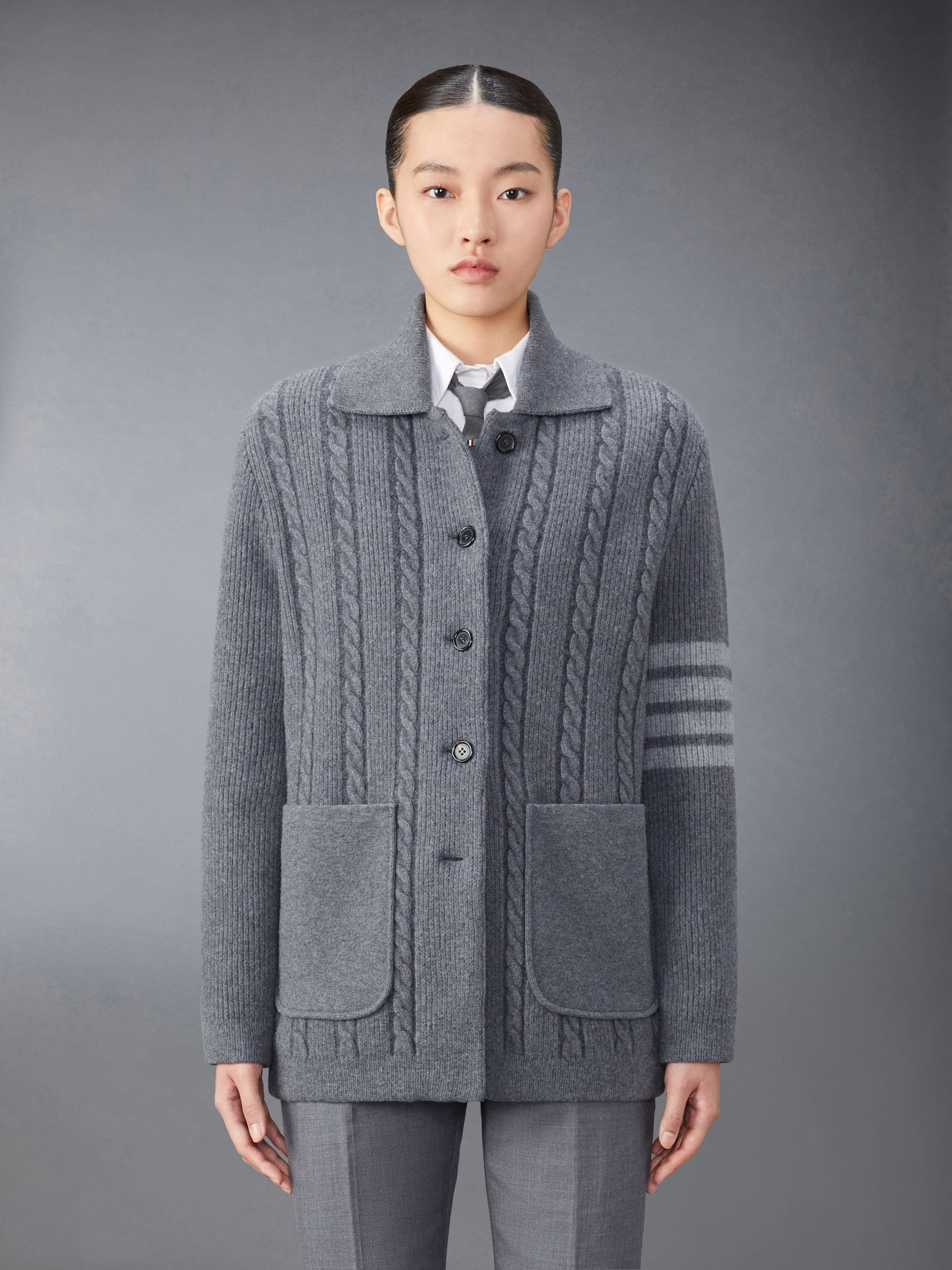 Merino Wool and Cotton 4-Bar Cable Overcoat - 1