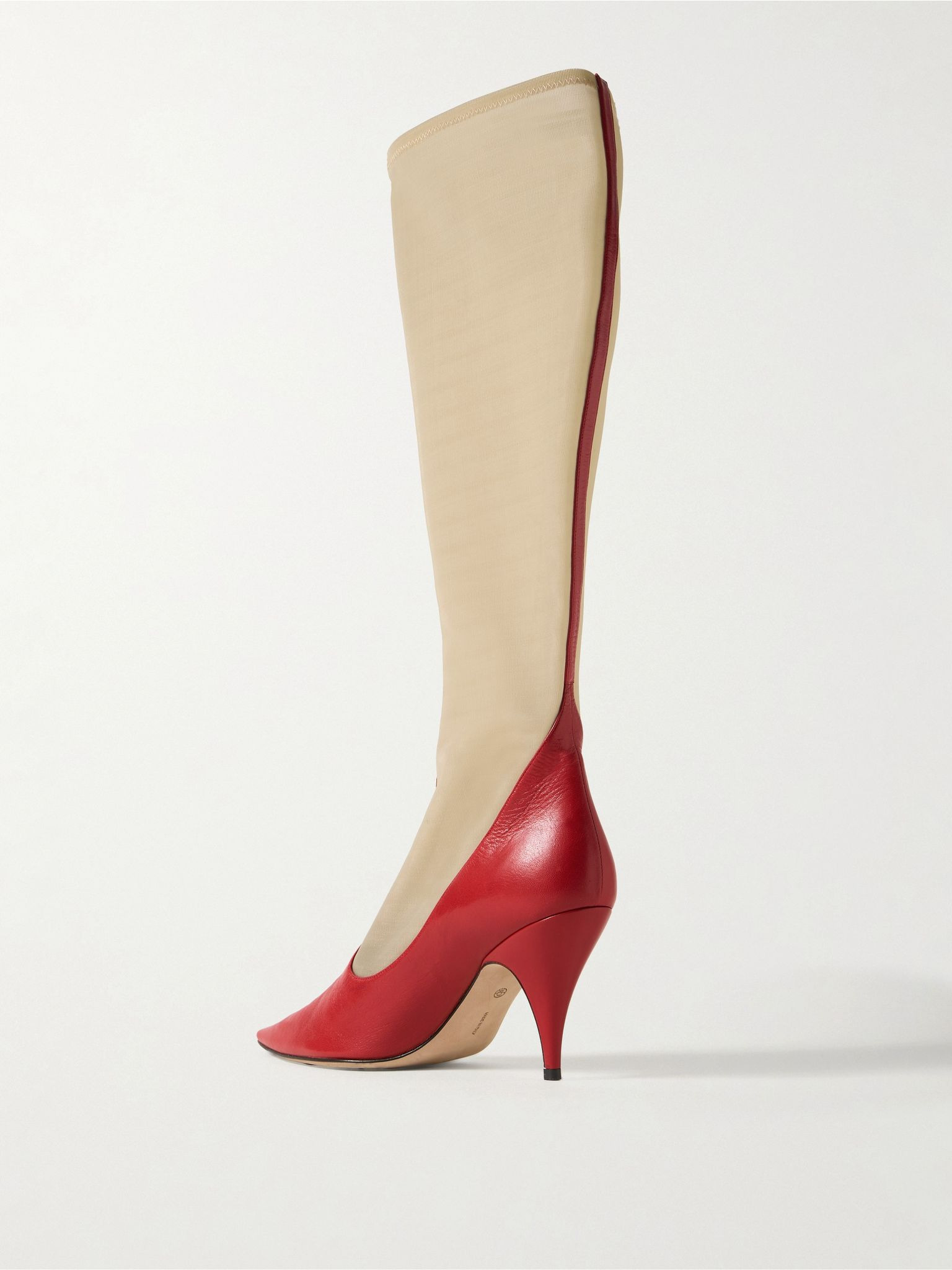Mesh and leather knee boots Red - 3