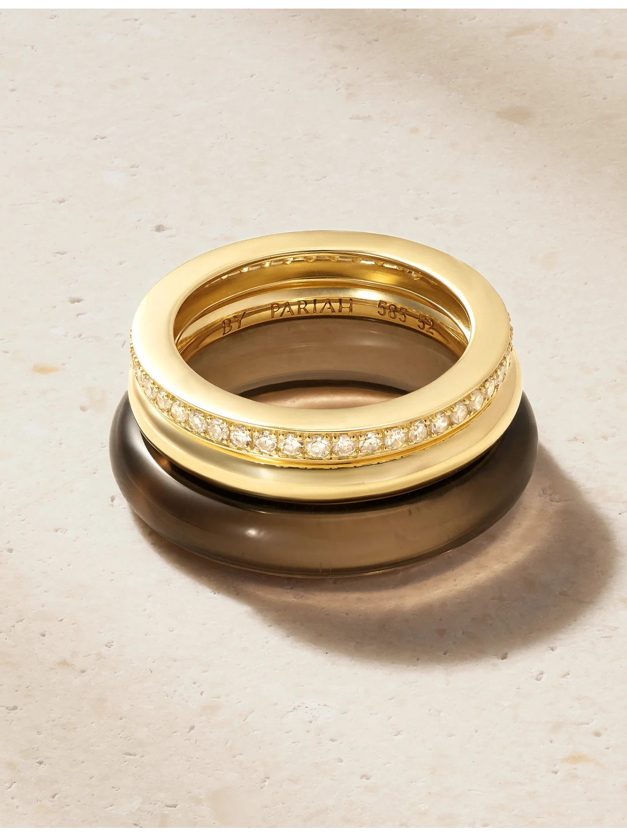 Set Of Three 14-karat Gold, Diamond And Smokey Quartz Rings - 1