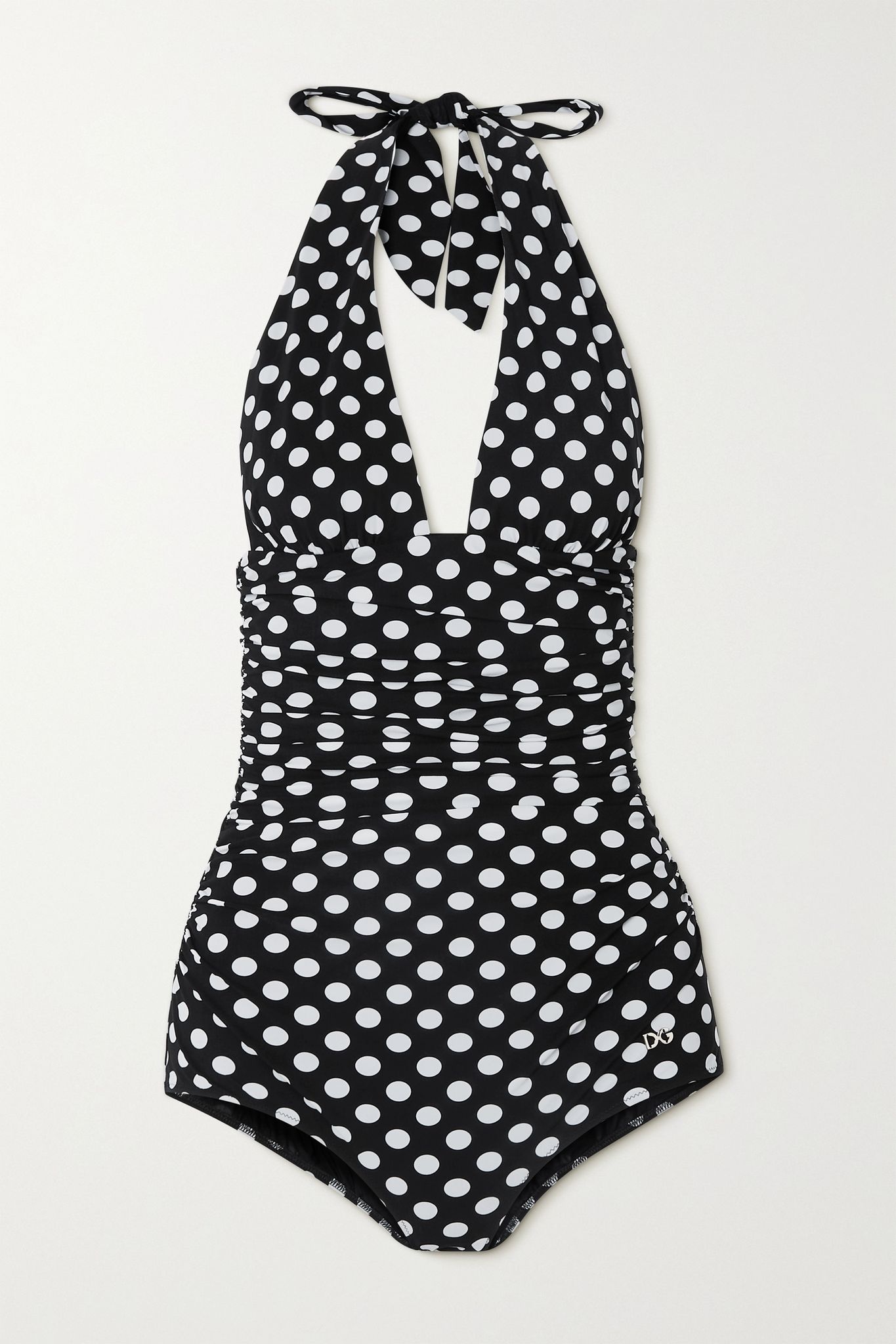 Ruched polka-dot halterneck swimsuit - 1