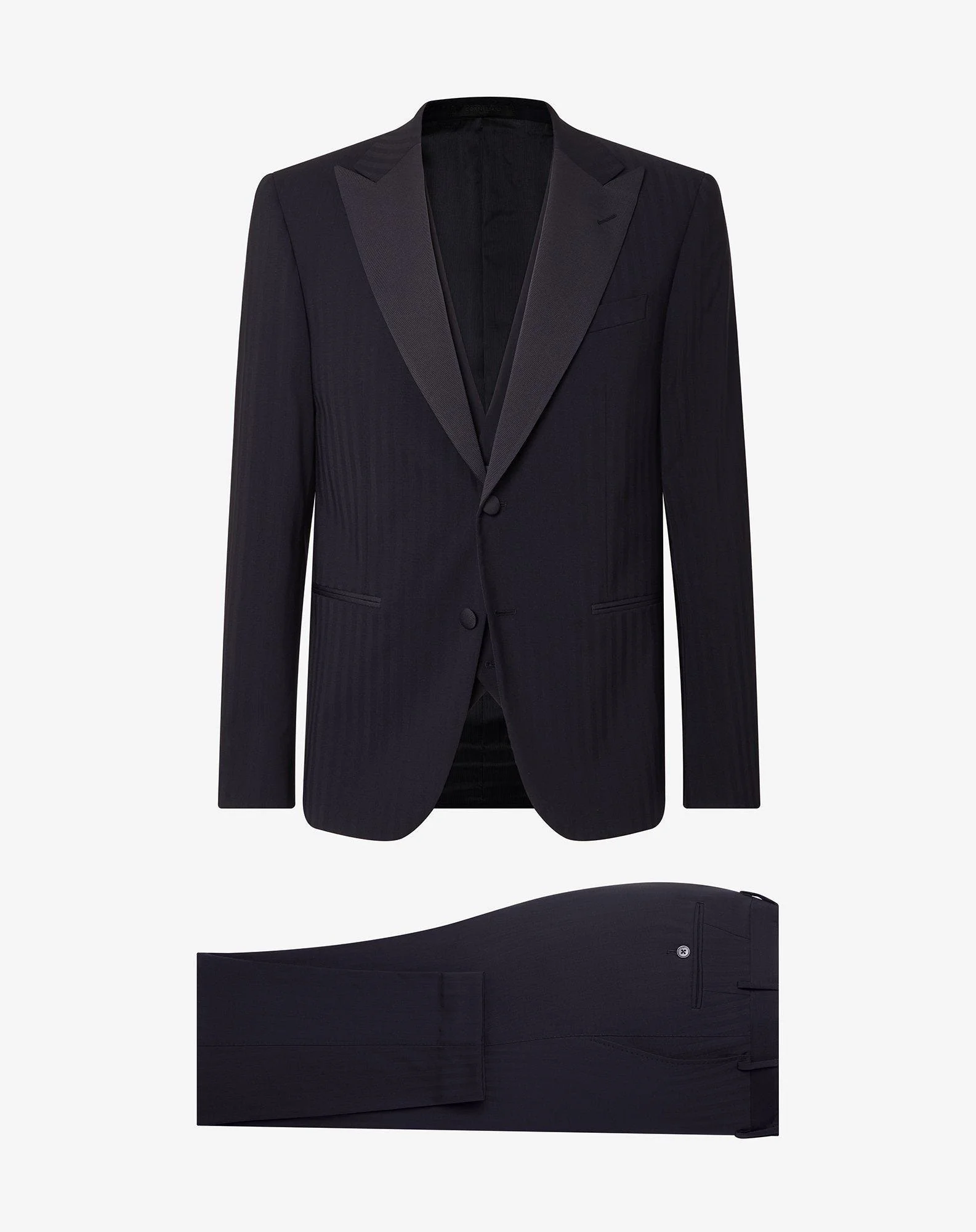 Navy blue pure wool tuxedo with waistcoat - 1