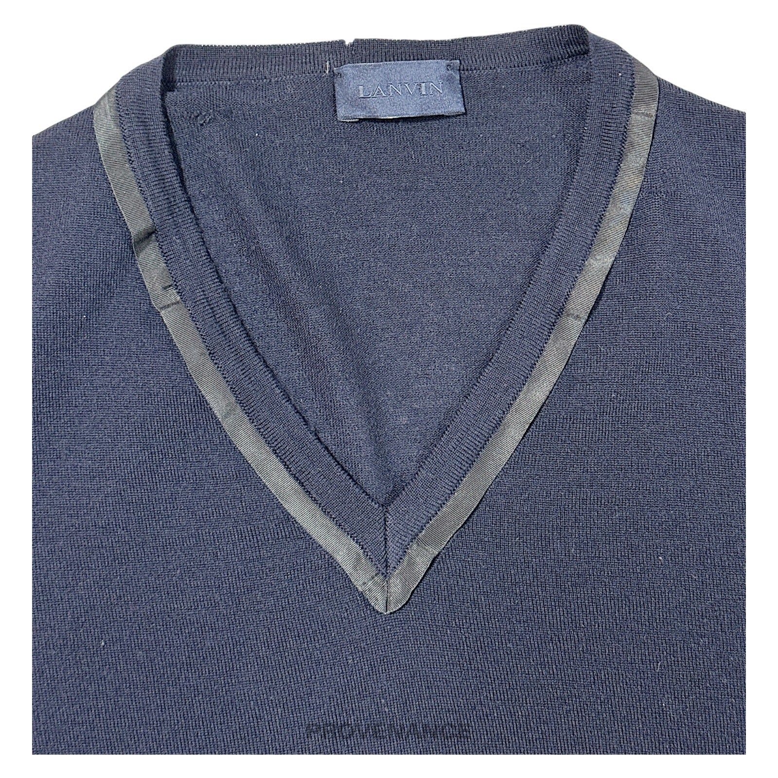 Lanvin Grosgrain Trim V-Neck Sweater - Navy Merino Wool M - 4