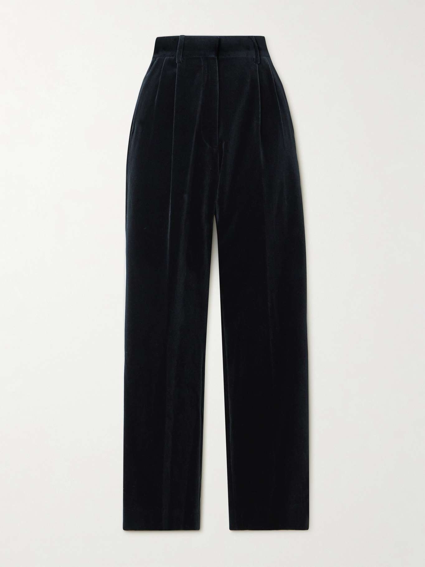 Fox pleated cotton-velvet straight-leg pants - 1