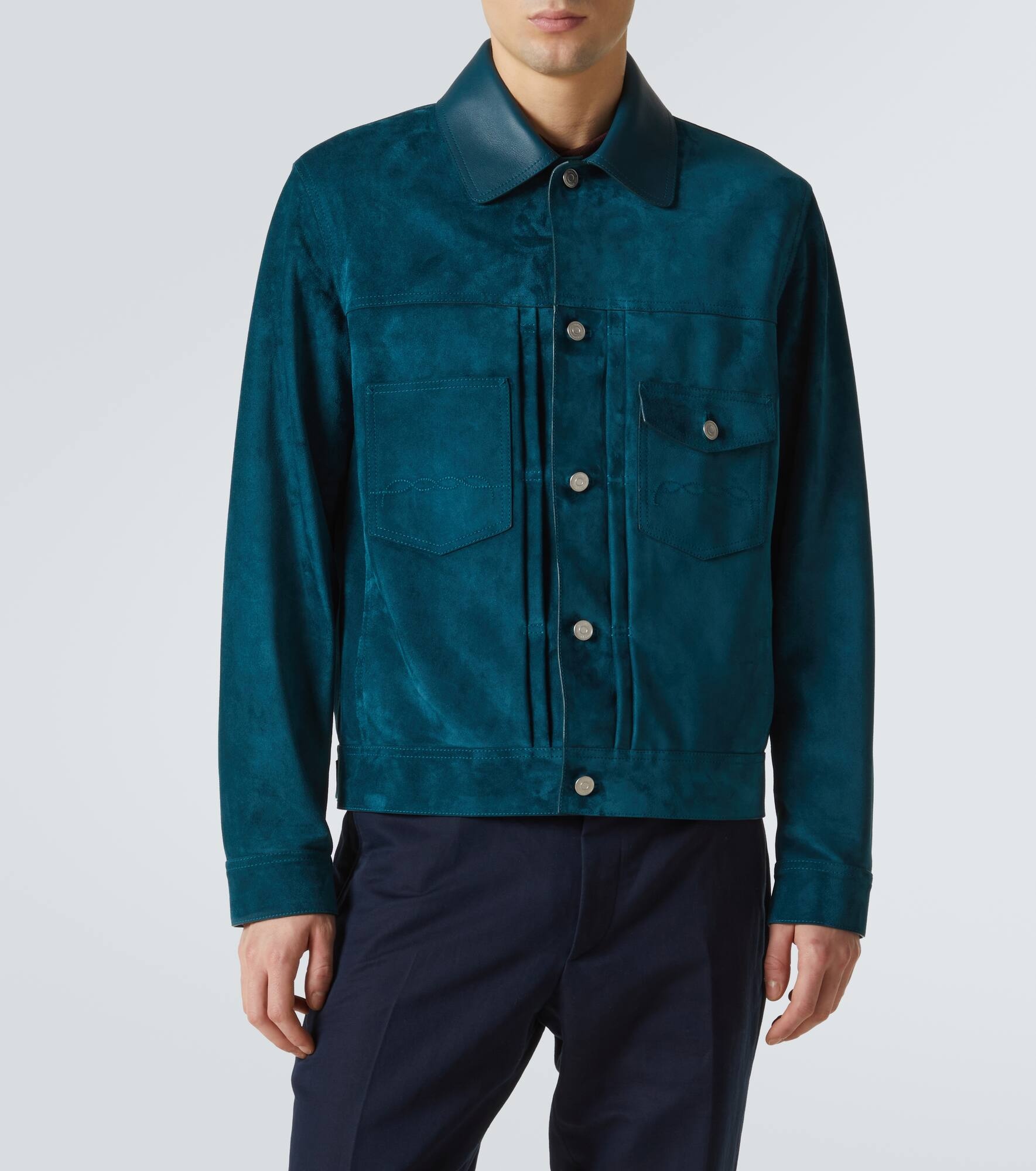 Leather-trimmed suede field jacket - 3