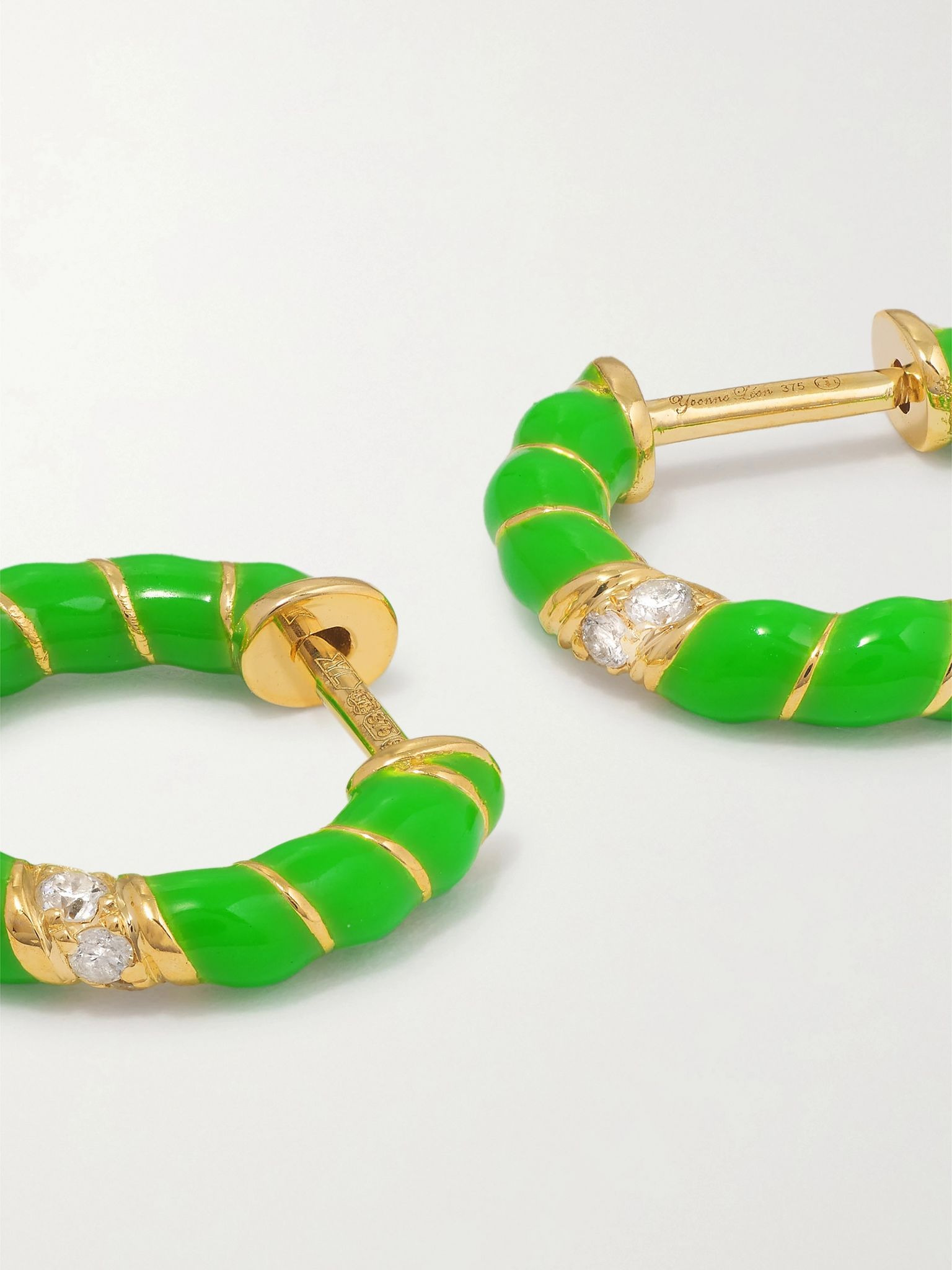 9-karat gold, enamel and diamond hoop earrings Green - 5