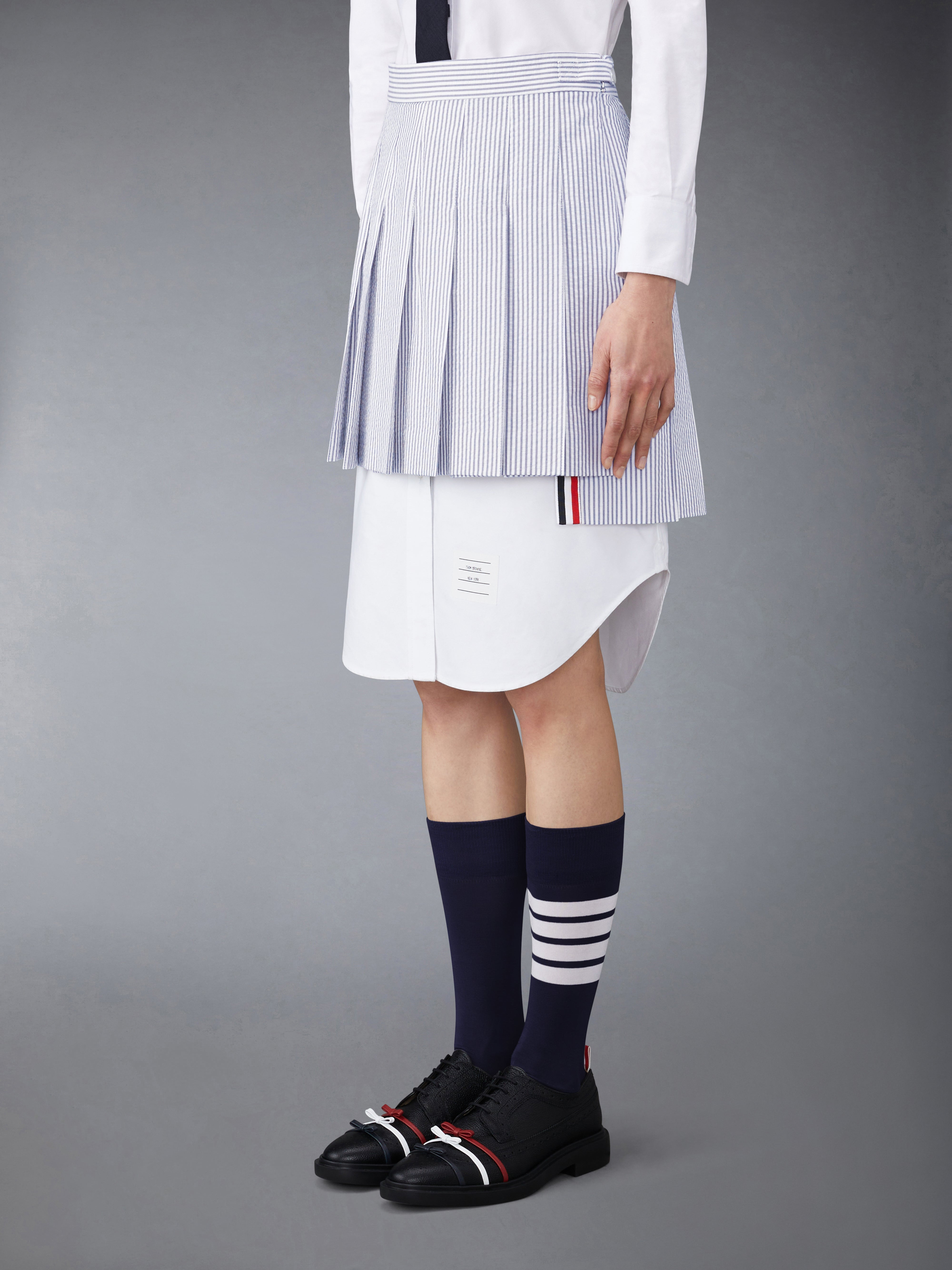 THIGH LENGTH DROPPED BACK PLEATED SKIRT IN SEERSUCKER - 2