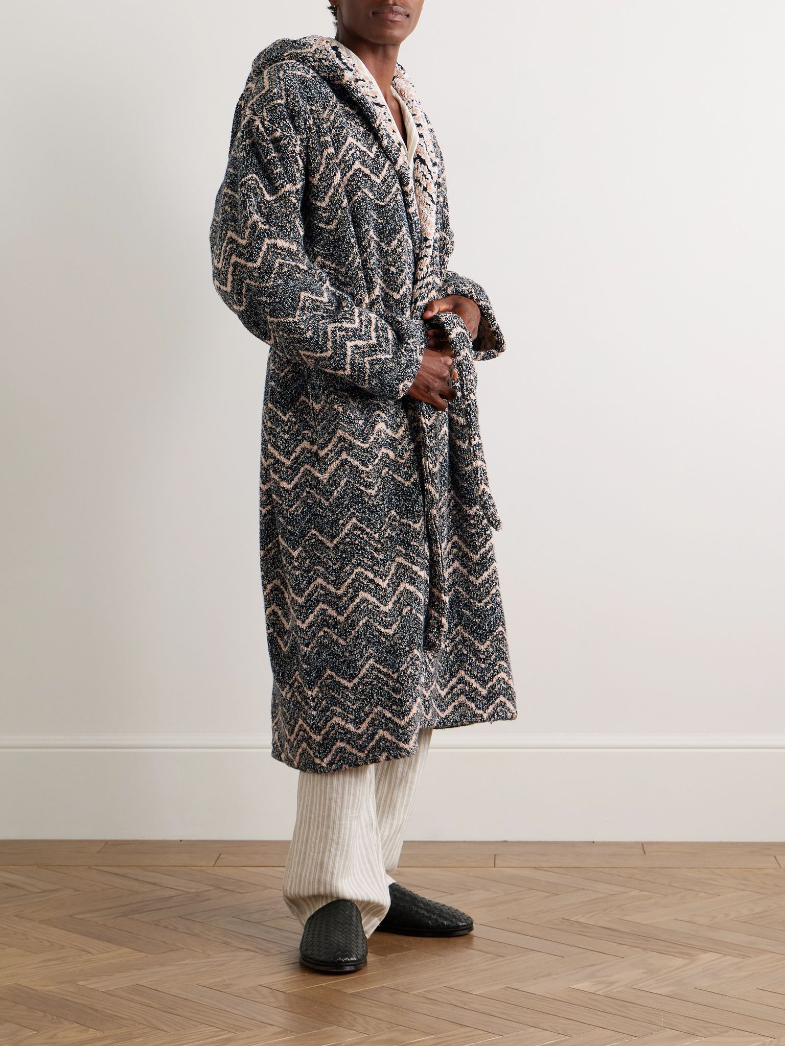 Striped Cotton-Terry Jacquard Hooded Robe Brown - 2