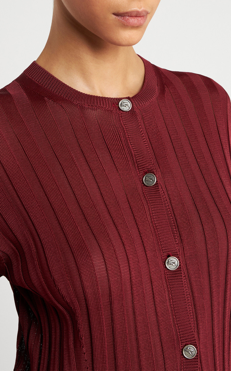 Ribbed-Knit Cardigan burgundy 3