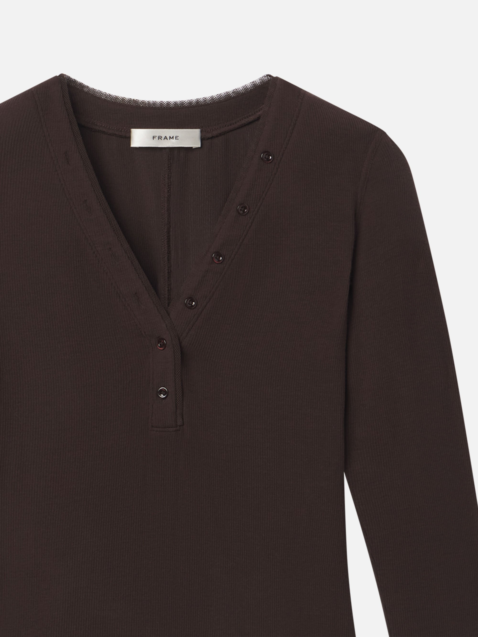The Mesh Trim Rib Henley in Coffee - 2