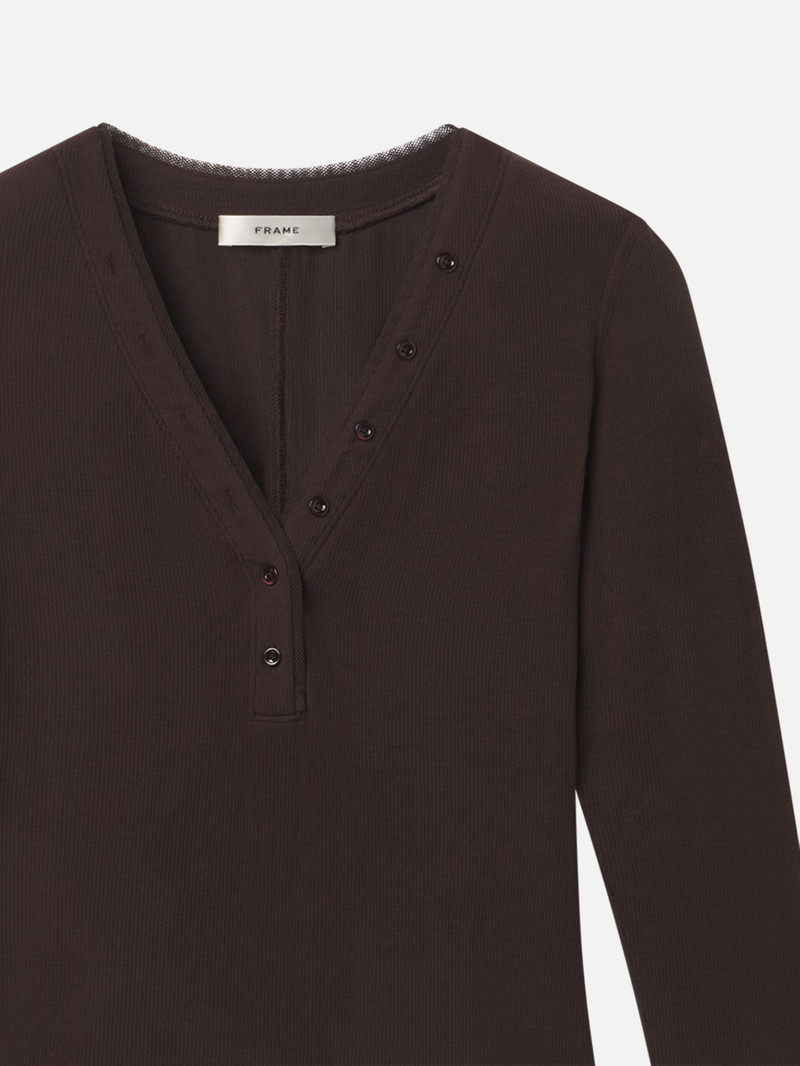 FRAME The Mesh Trim Rib Henley in Coffee outlook