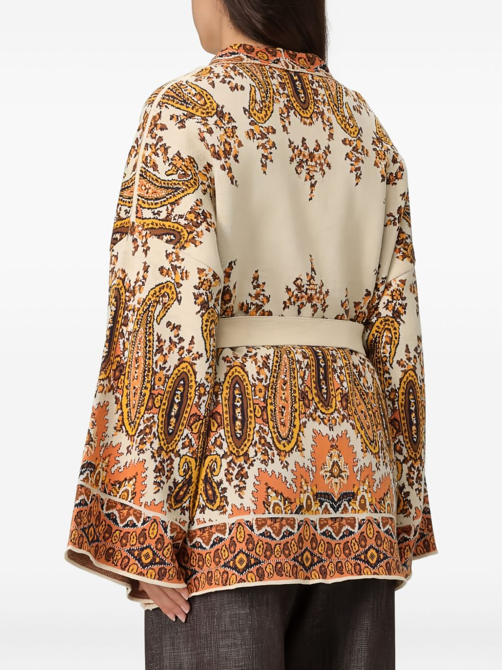 paisley-patterned belted cardigan - 4