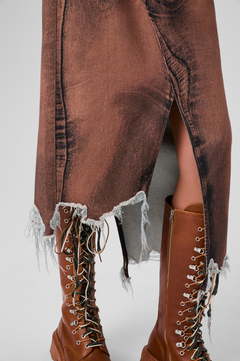 Brown-black asymmetric denim skirt - 6