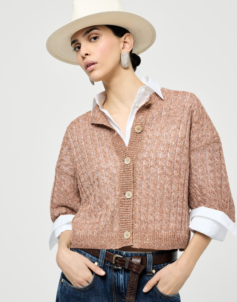 Linen dazzling cable openwork cardigan 5