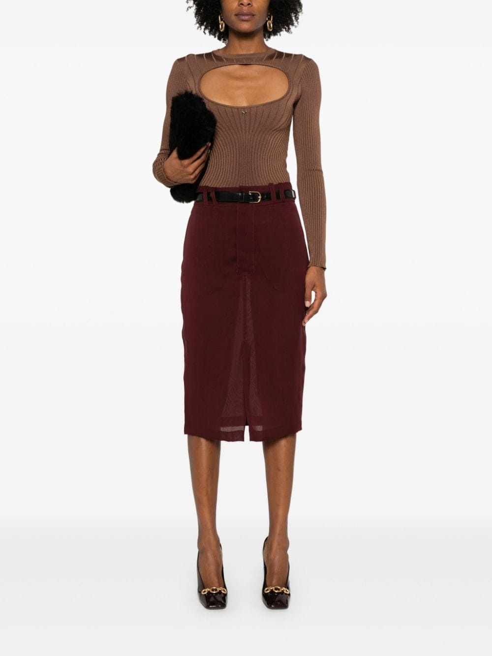 silk crepe pencil skirt - 2