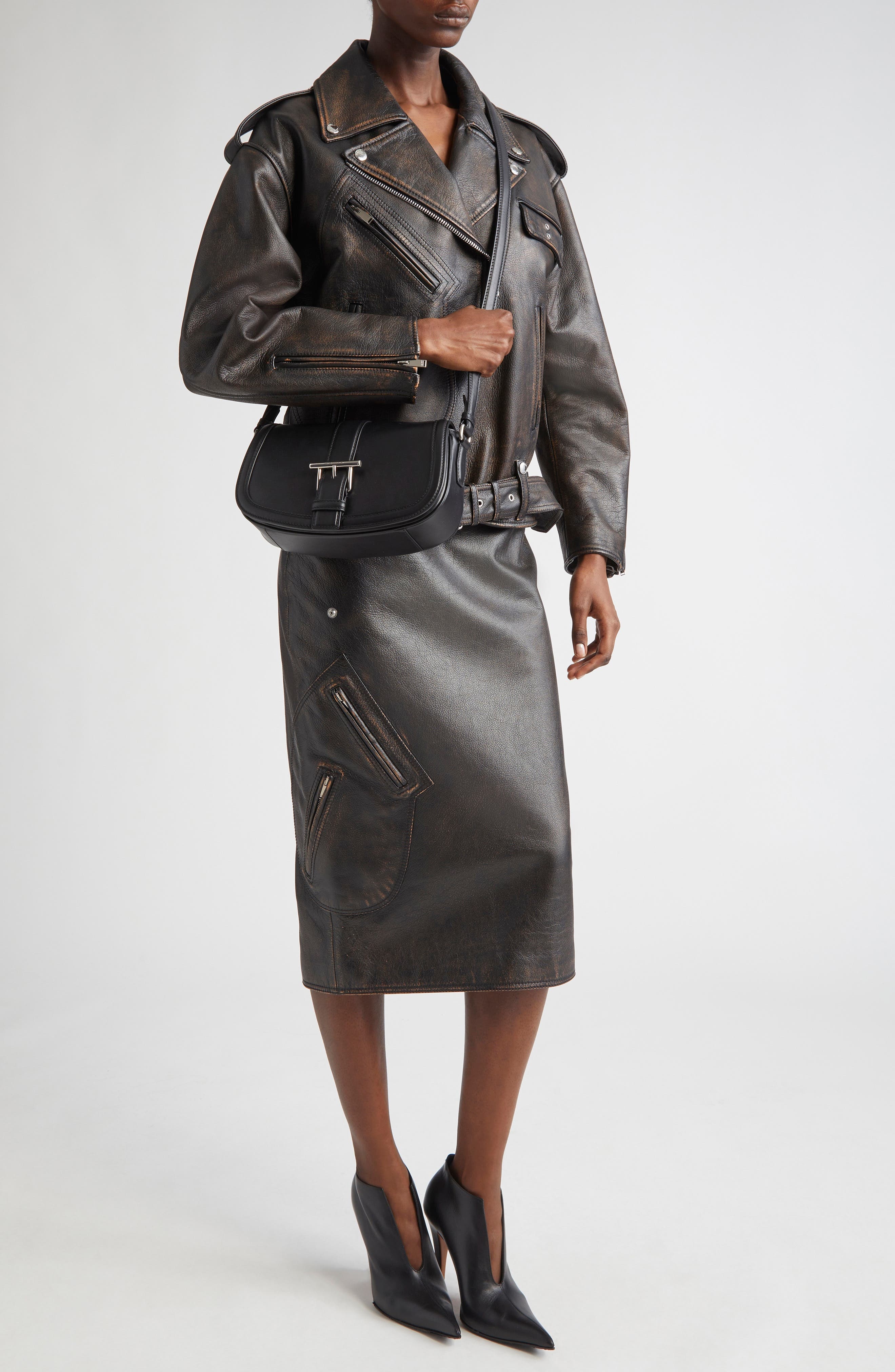 McQueen Distressed Leather Moto Jacket in Dark Brown/Tan at Nordstrom - 7